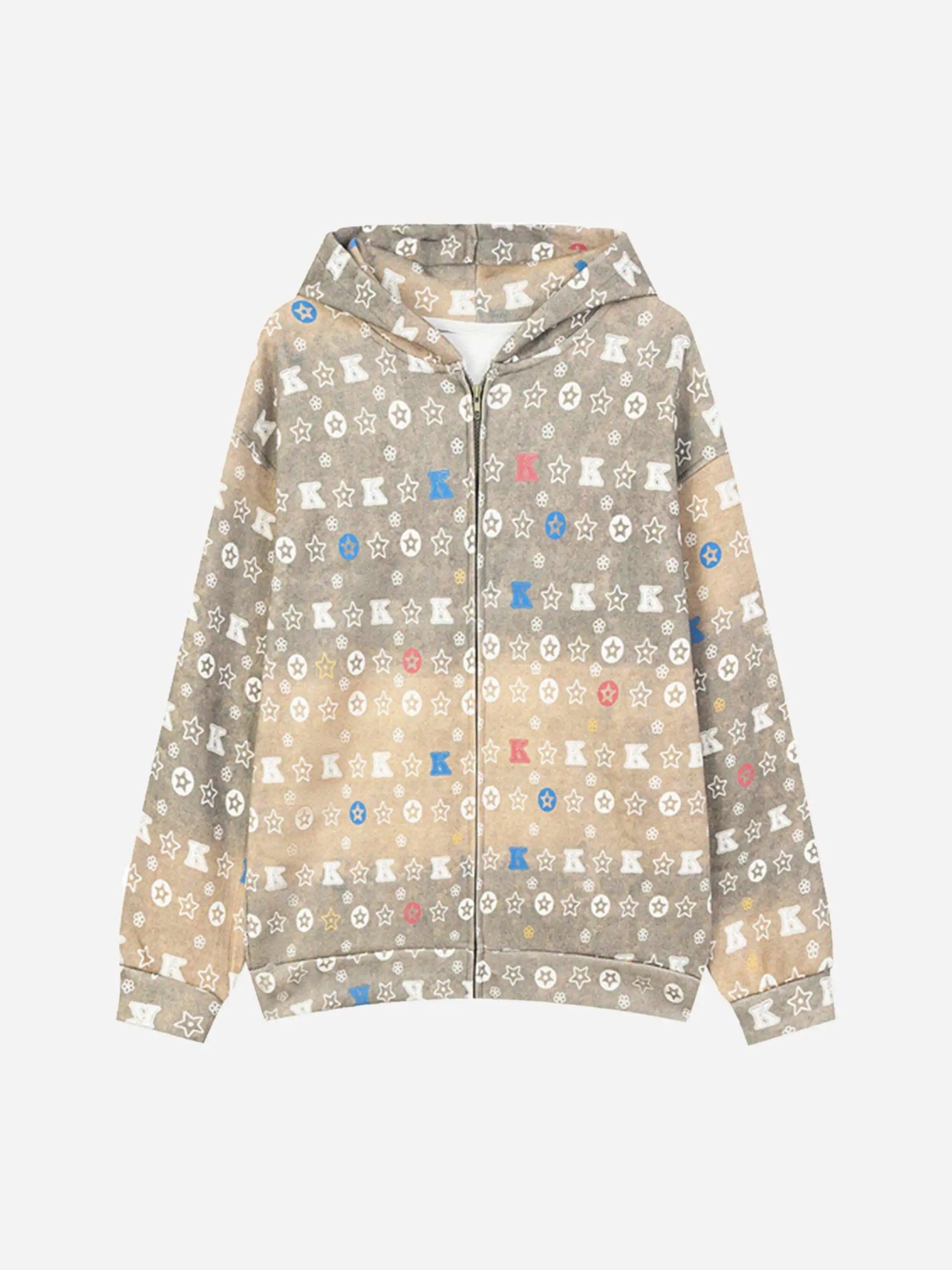 Concert Outfit Printing Gradient Zip-Up Hoodie