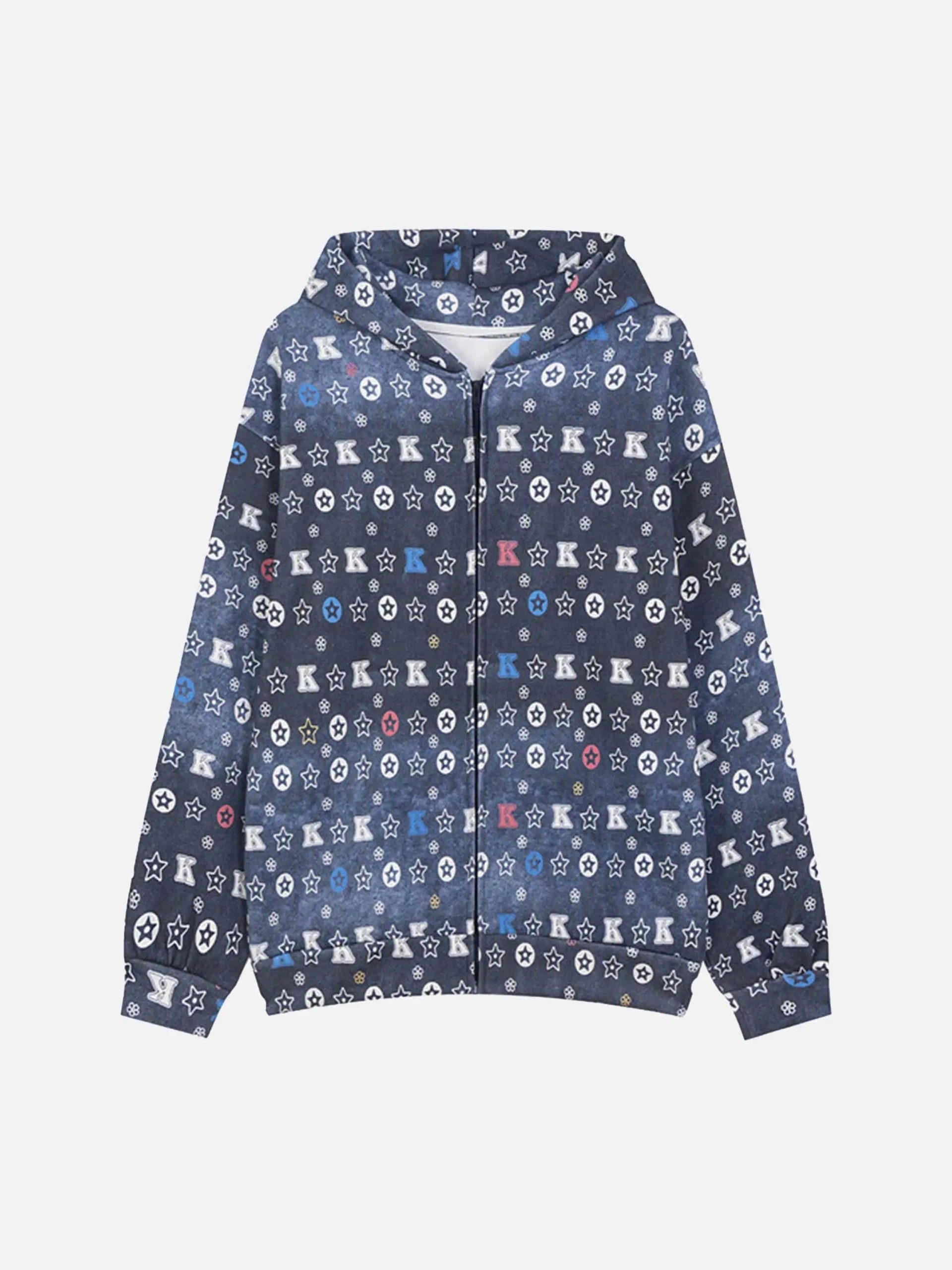 Concert Outfit Printing Gradient Zip-Up Hoodie