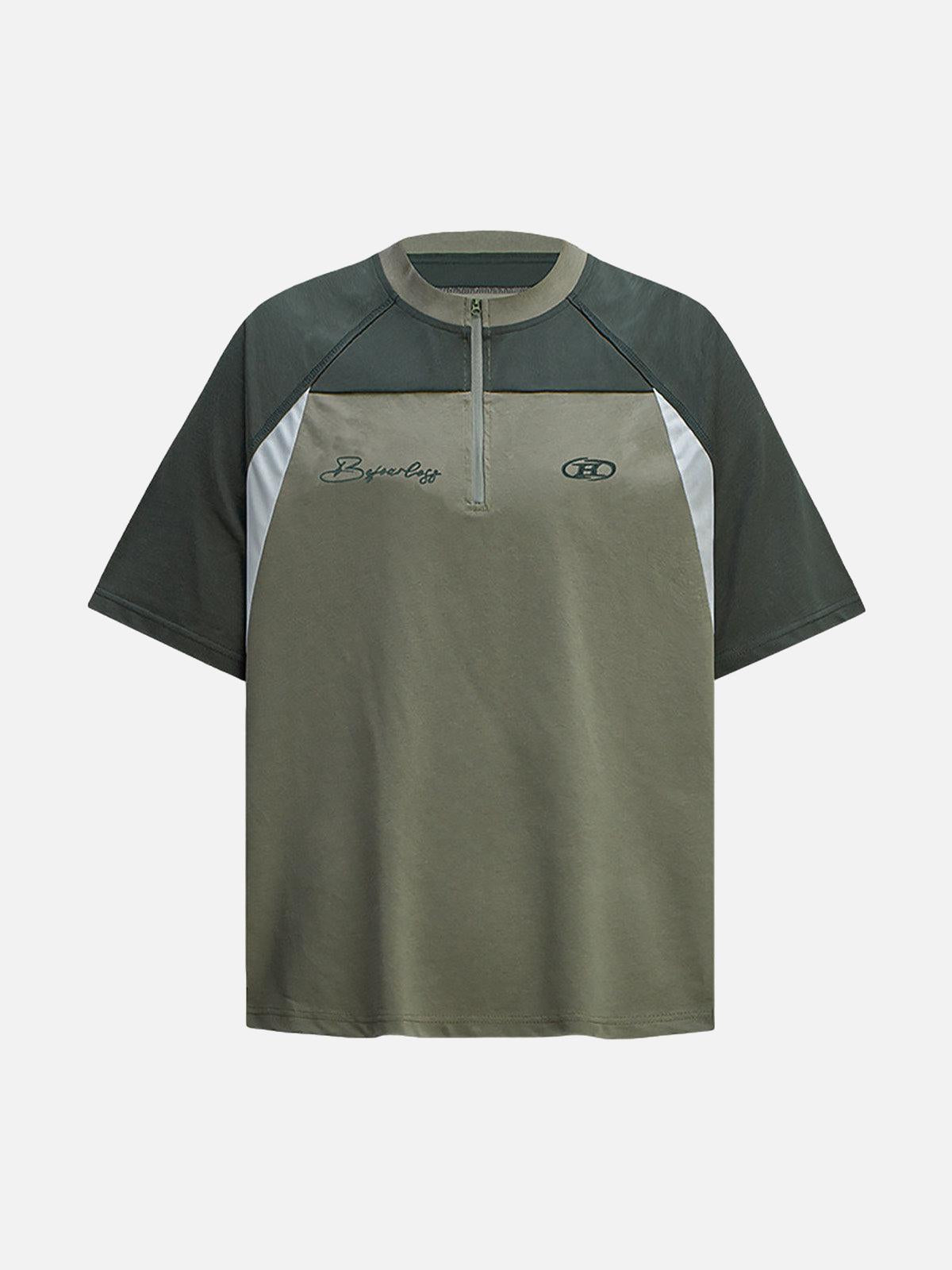 Concert Outfit Quick-Dry Contrast Color Quarter Zip Up T-Shirt