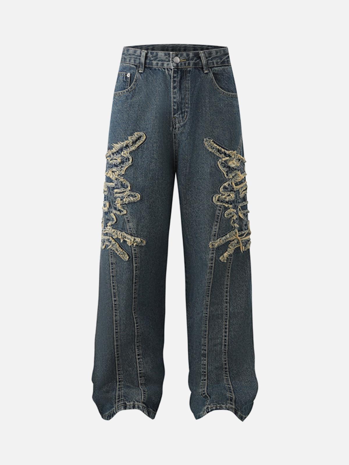 Concert Outfit Raw Edge Patch Straight Jeans