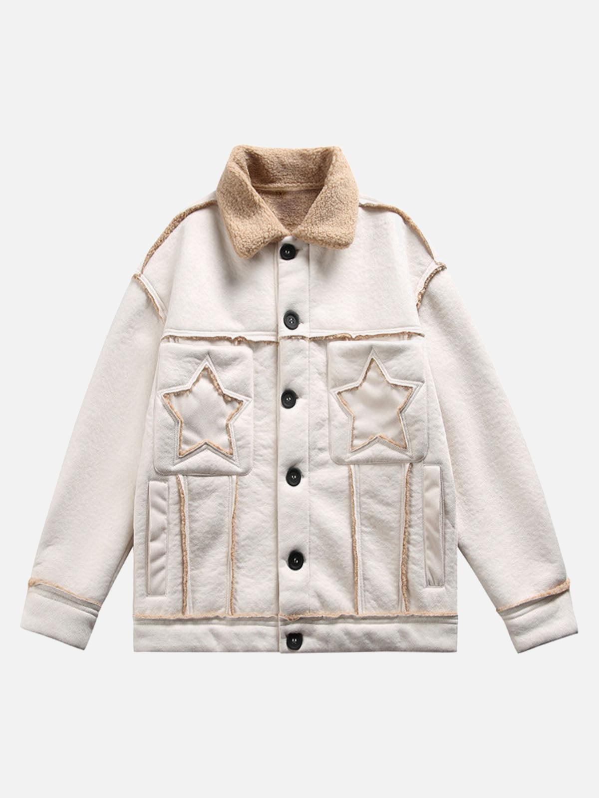 Concert Outfit Raw Edge Star Embroidered Fleece Jacket