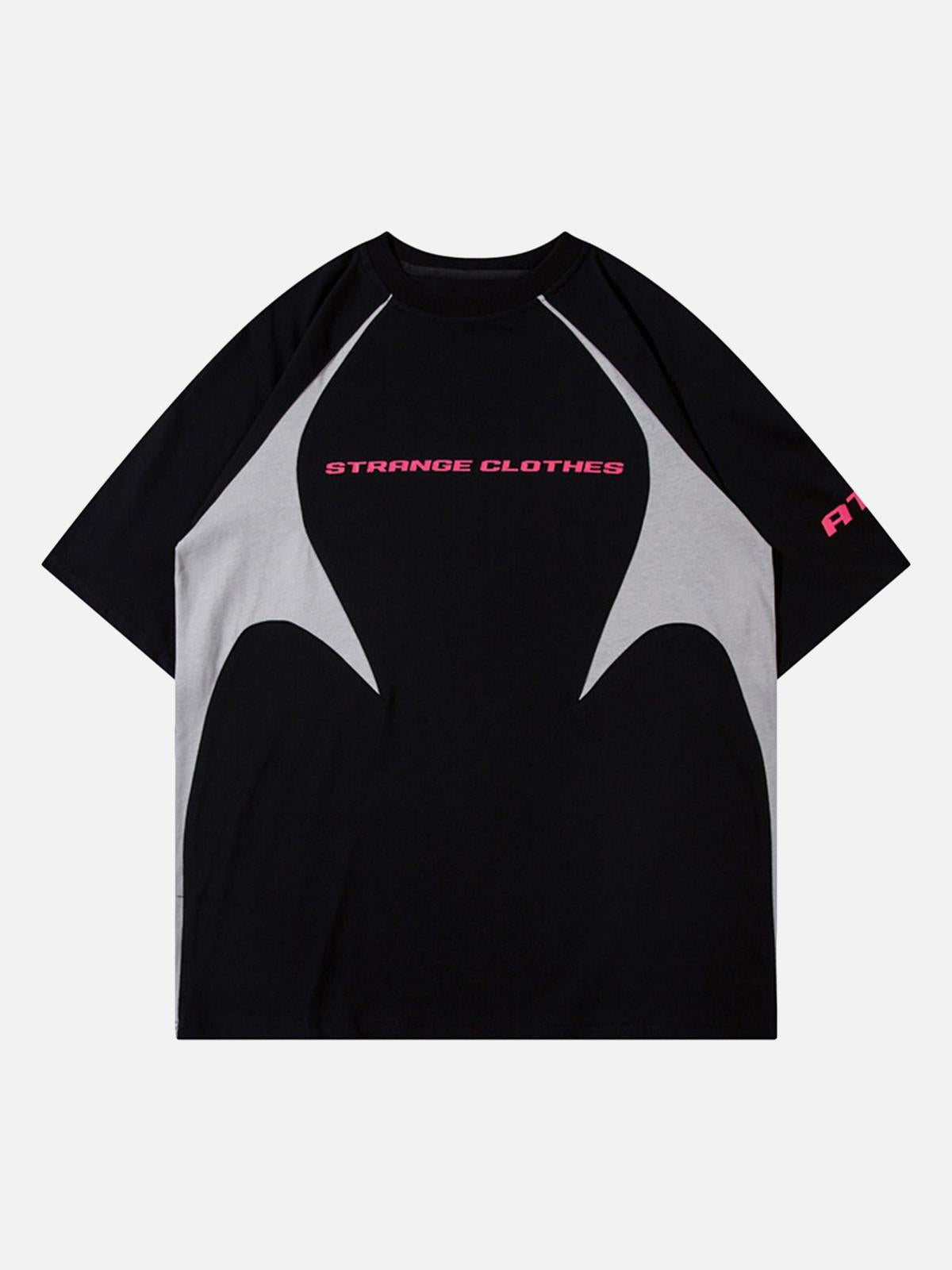 Concert Outfit Retro Color-Blocked Deconstructed Stitching Racing T-Shirt