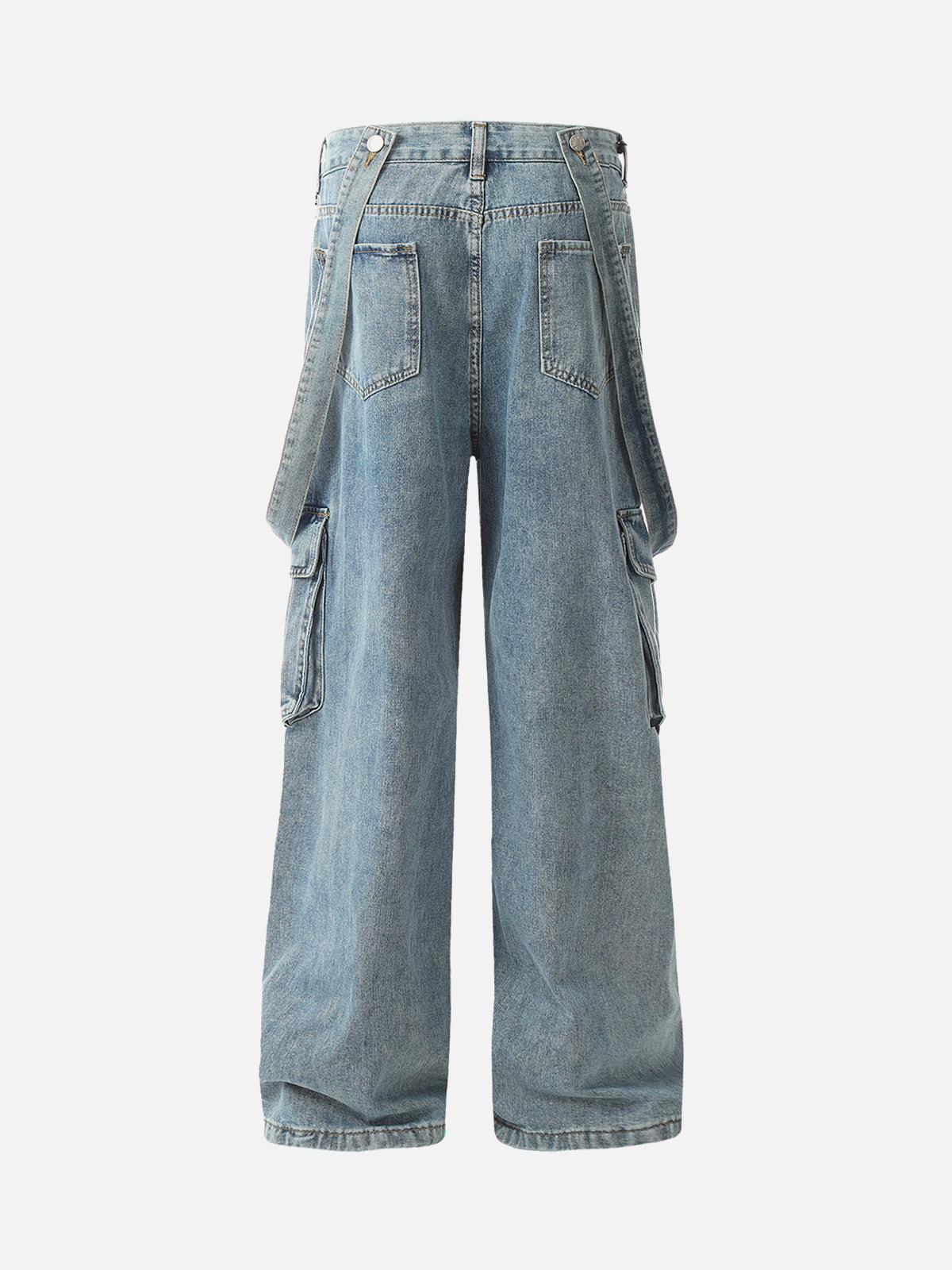 Concert Outfit Retro Detachable Strap Multi-Pocket Jeans