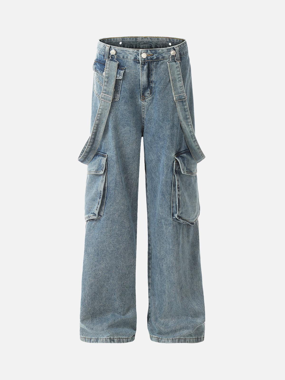 Concert Outfit Retro Detachable Strap Multi-Pocket Jeans
