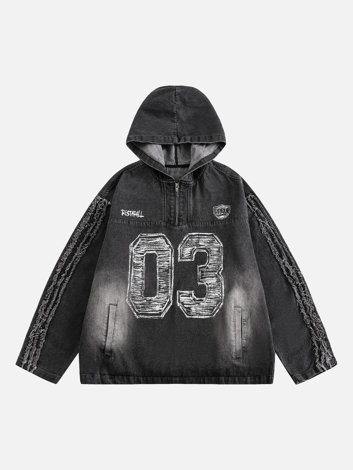 Concert Outfit Retro Distressed Washed Denim Hoodie