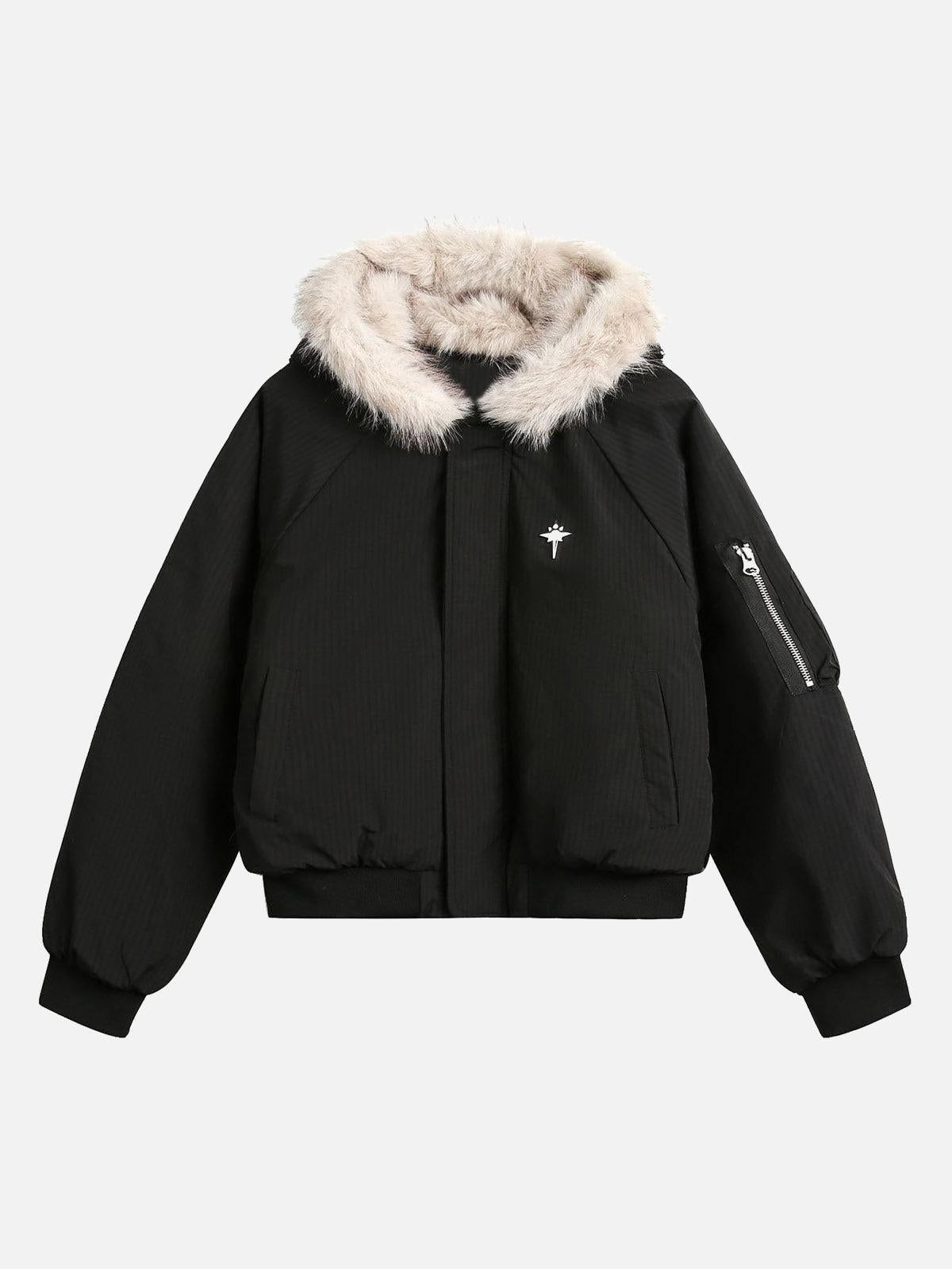 Concert Outfit Retro Fur Hooded Fleece Bomber Jacket