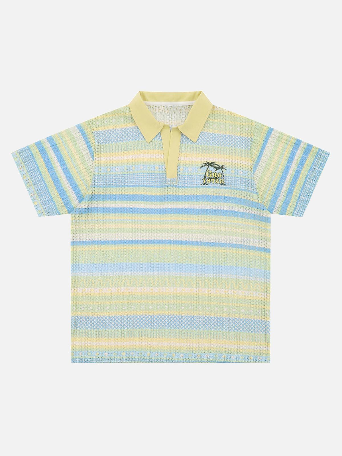 Concert Outfit Retro Gradient Striped Hollow POLO Shirt