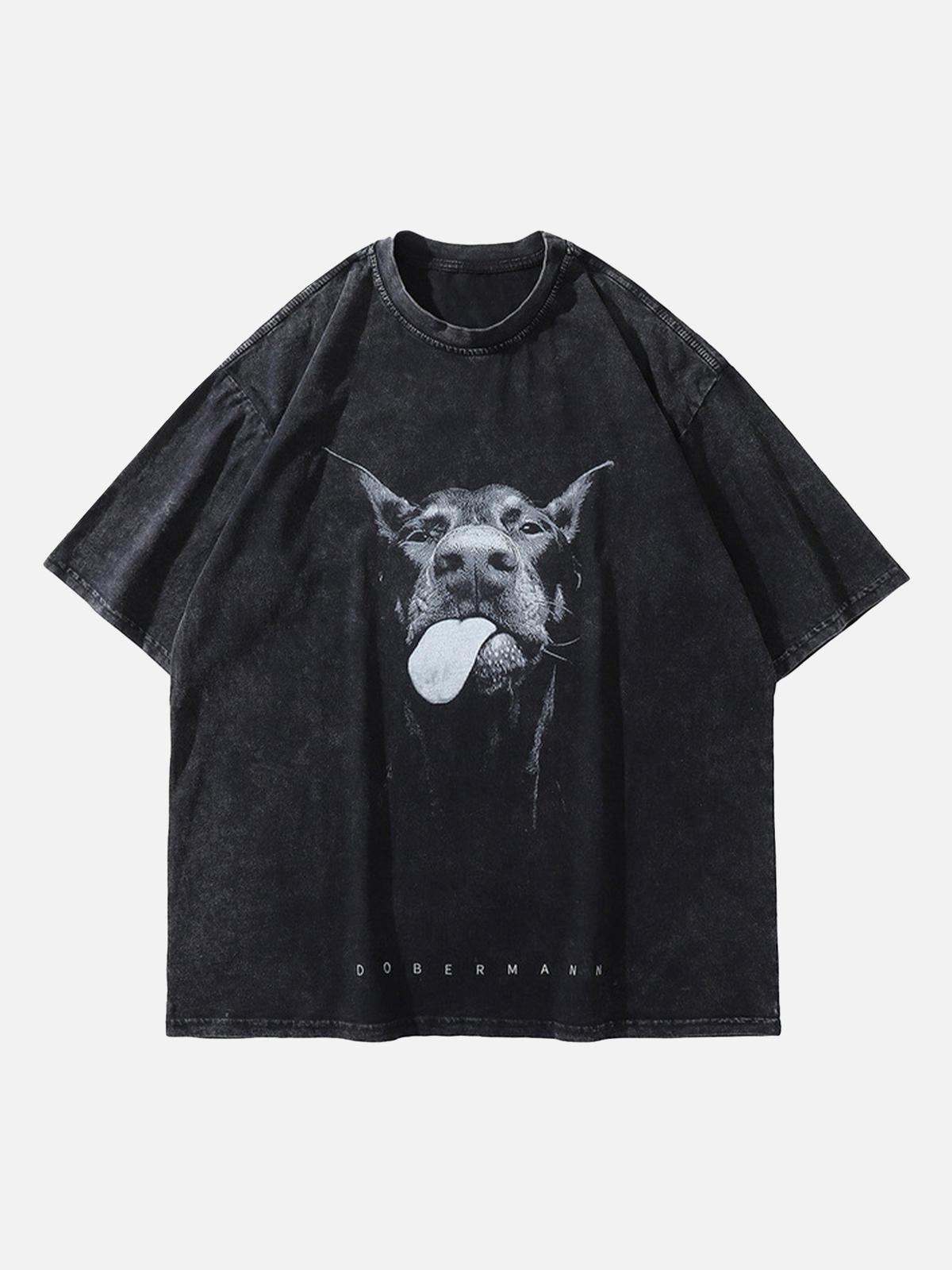 Concert Outfit Retro Hip-Hop Doberman Print T-Shirt