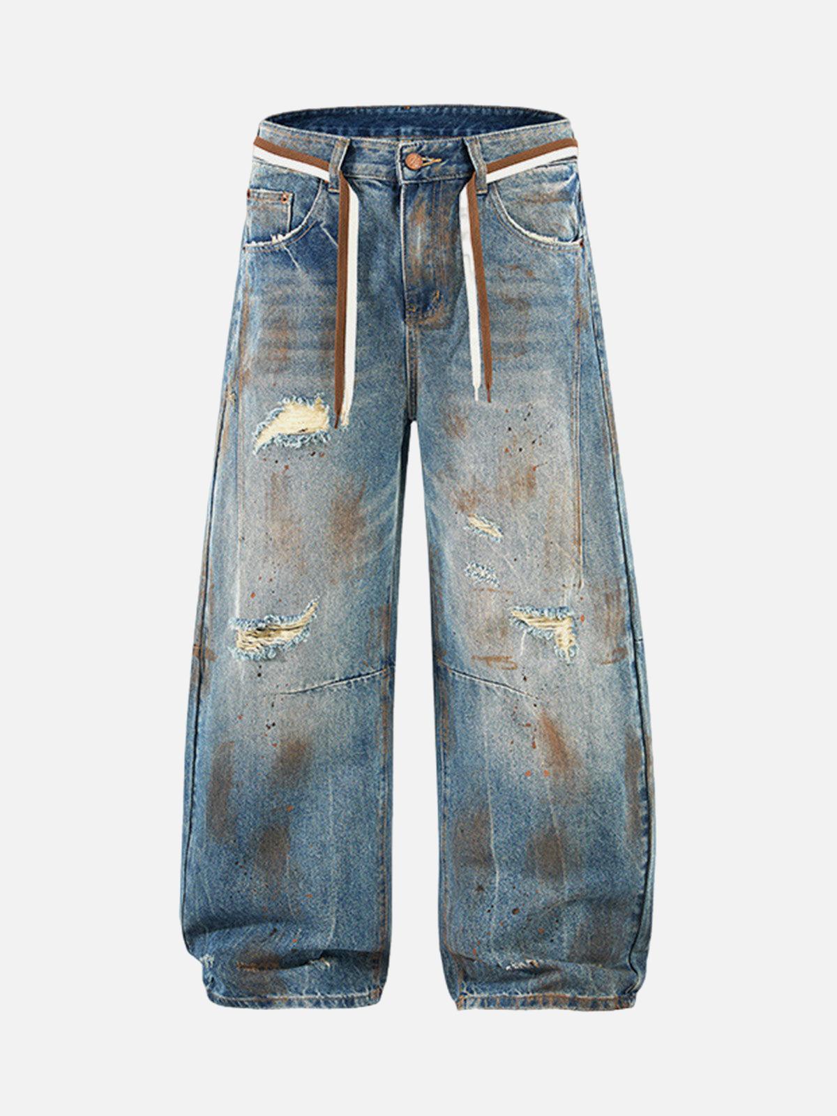 Concert Outfit Retro Ink-Splashed Ripped Jeans