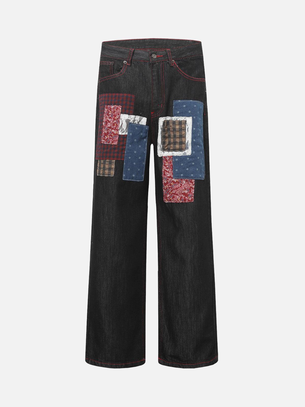 Concert Outfit Retro Patchwork Baggy Jeans