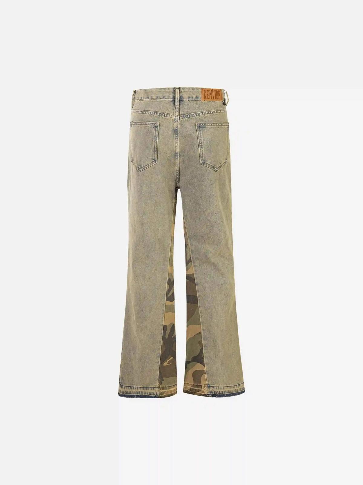 Concert Outfit Retro Patchwork Camouflage Flared Jeans