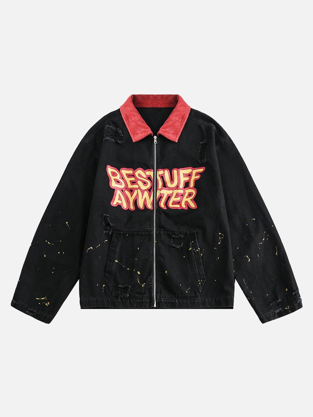 Concert Outfit Retro Patchwork Letter Denim Jacket