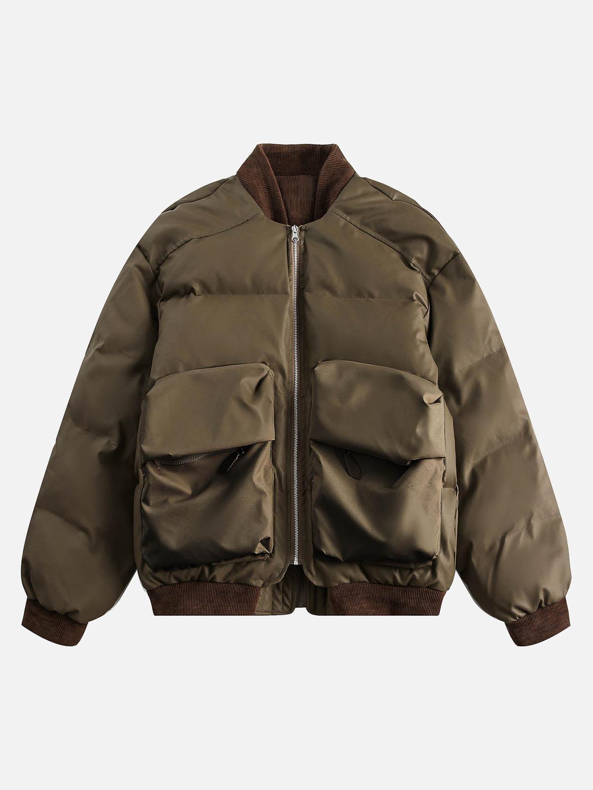 Concert Outfit Retro Patchwork Multi Pocket Puffer Bomber Jacket