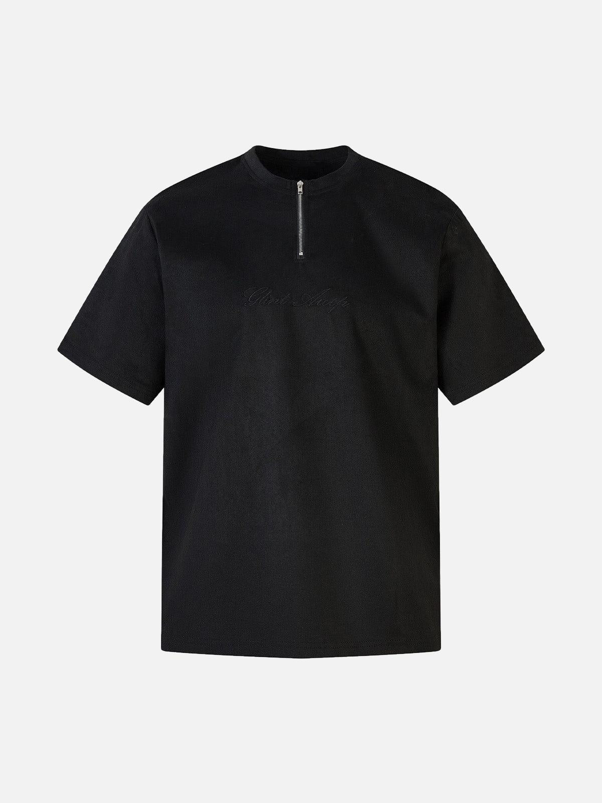 Concert Outfit Retro Quarter Zip Up Suede Embroidered T-Shirt