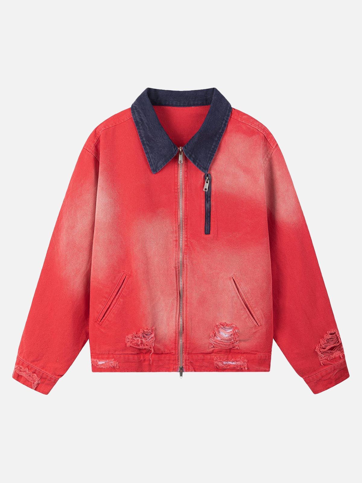Concert Outfit Retro Ripped Washed Contrast Color Work Jacket