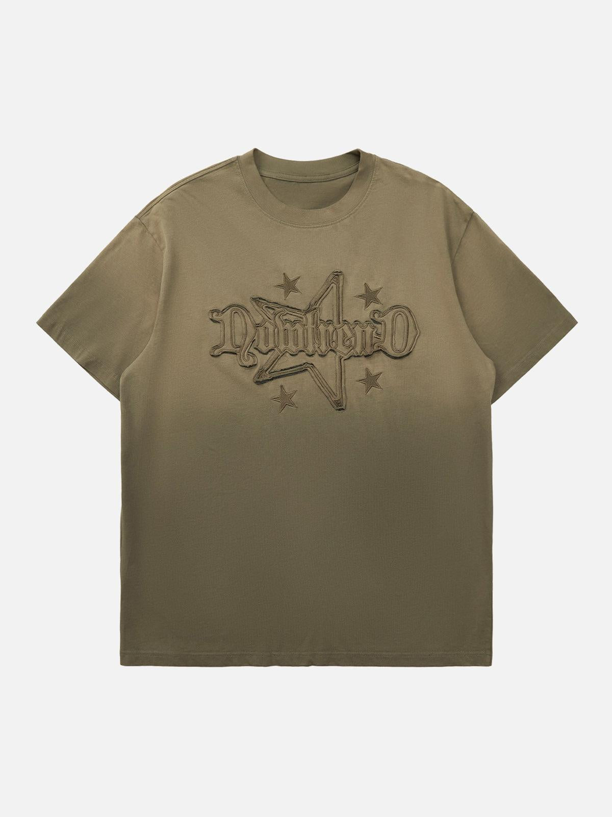 Concert Outfit Retro Street Gradient Star Embroidery Rap T-Shirt