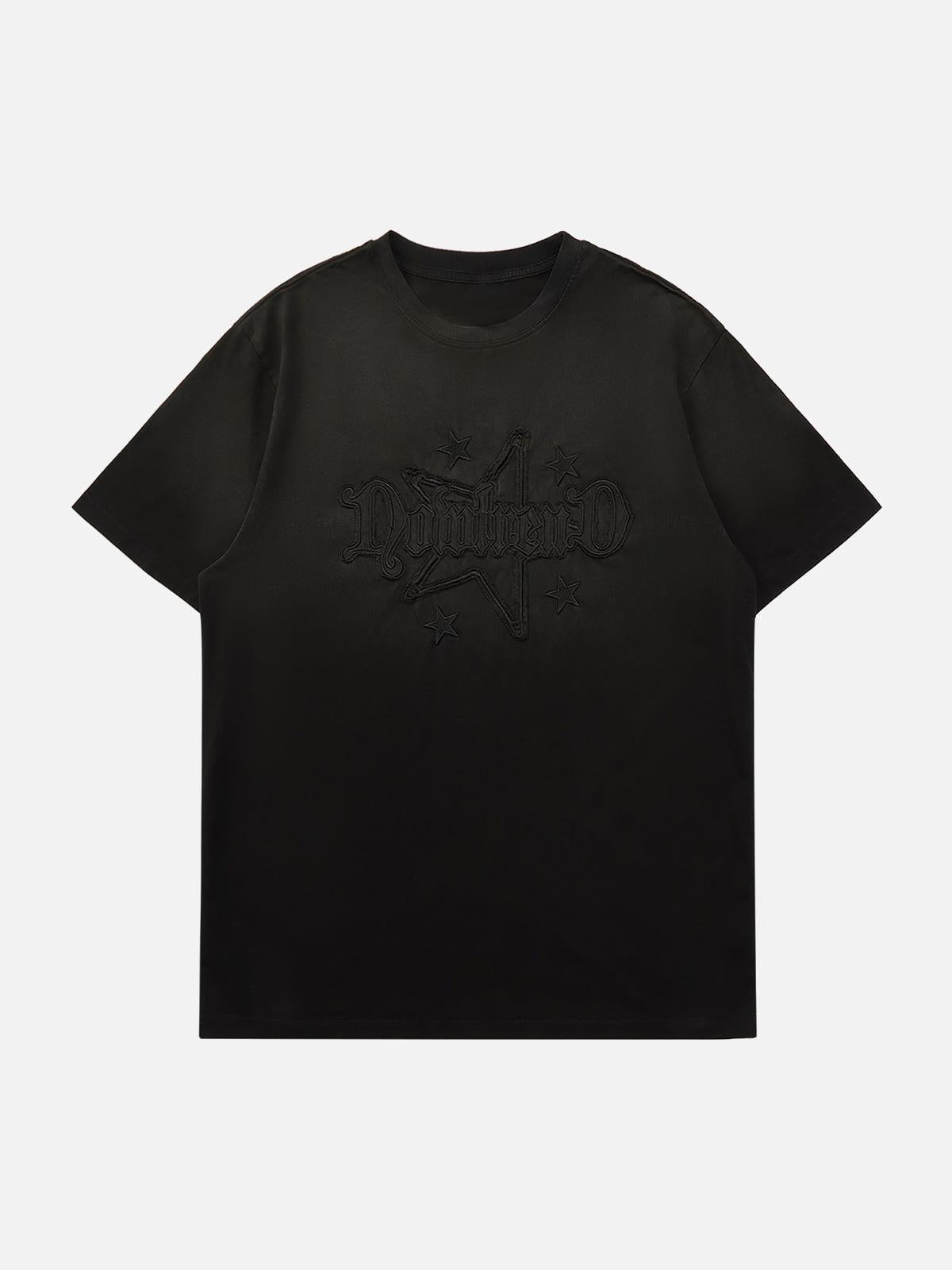 Concert Outfit Retro Street Gradient Star Embroidery Rap T-Shirt