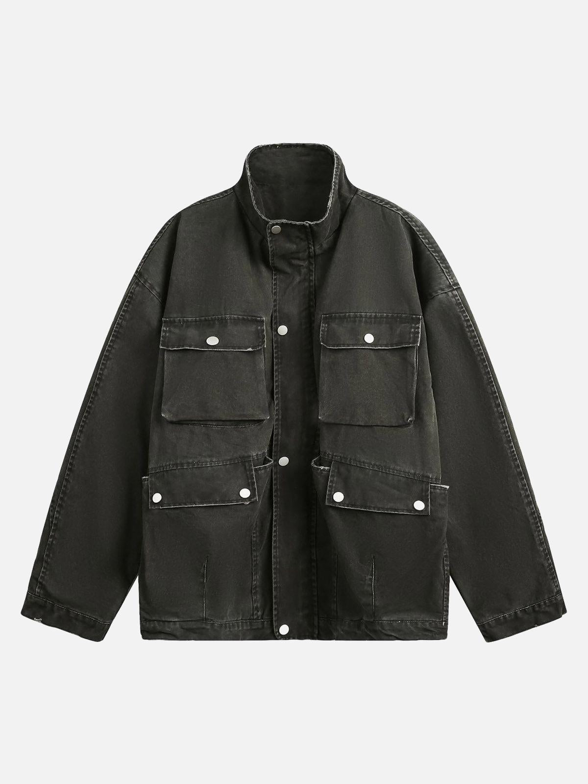 Concert Outfit Retro Washed Distressed Multi-Pocket Work Jacket