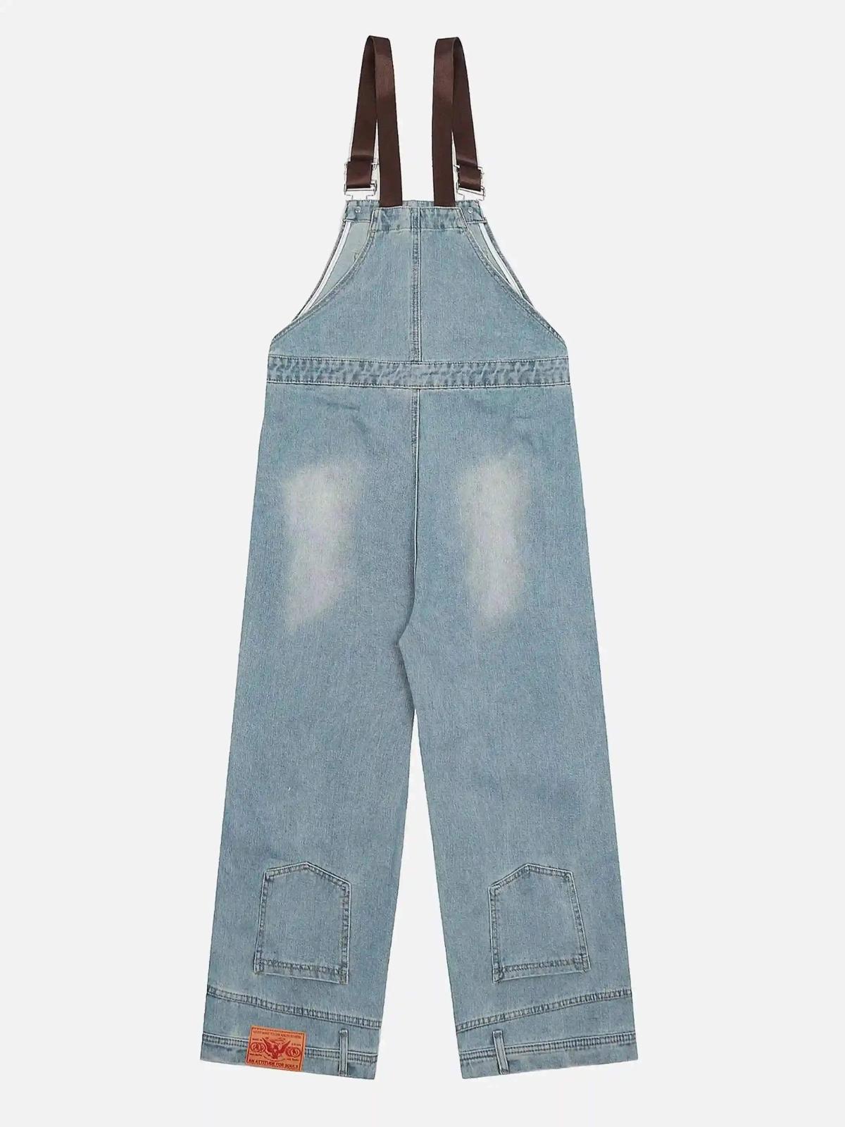 Concert Outfit Reverse Stitching Overalls Wide-Leg Denim Jeans