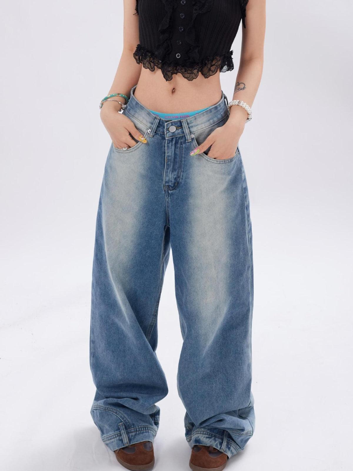 Concert Outfit Reverse Washed Loose Jeans