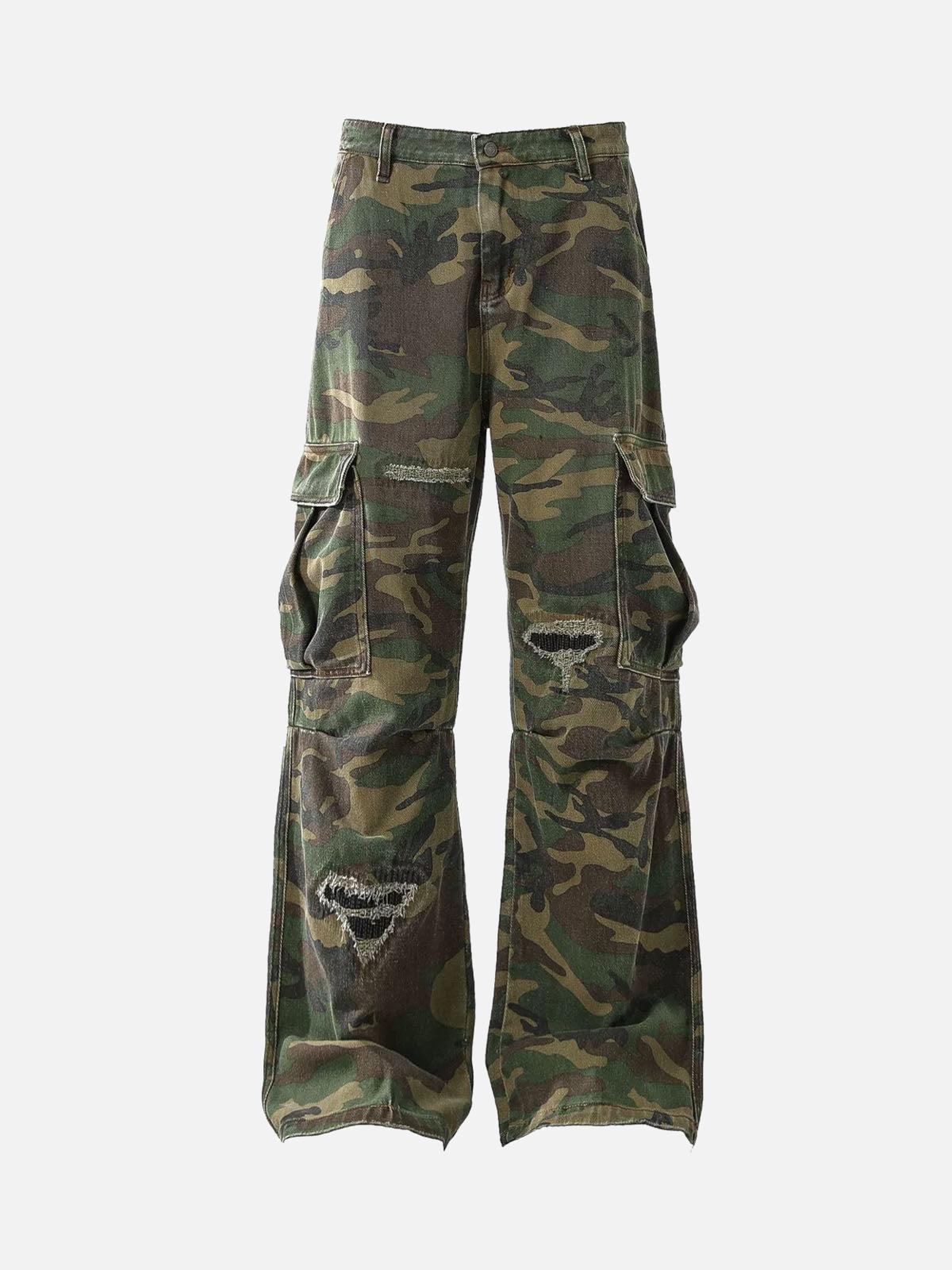 Concert Outfit Ripped Camouflage Flared Cargo Pants