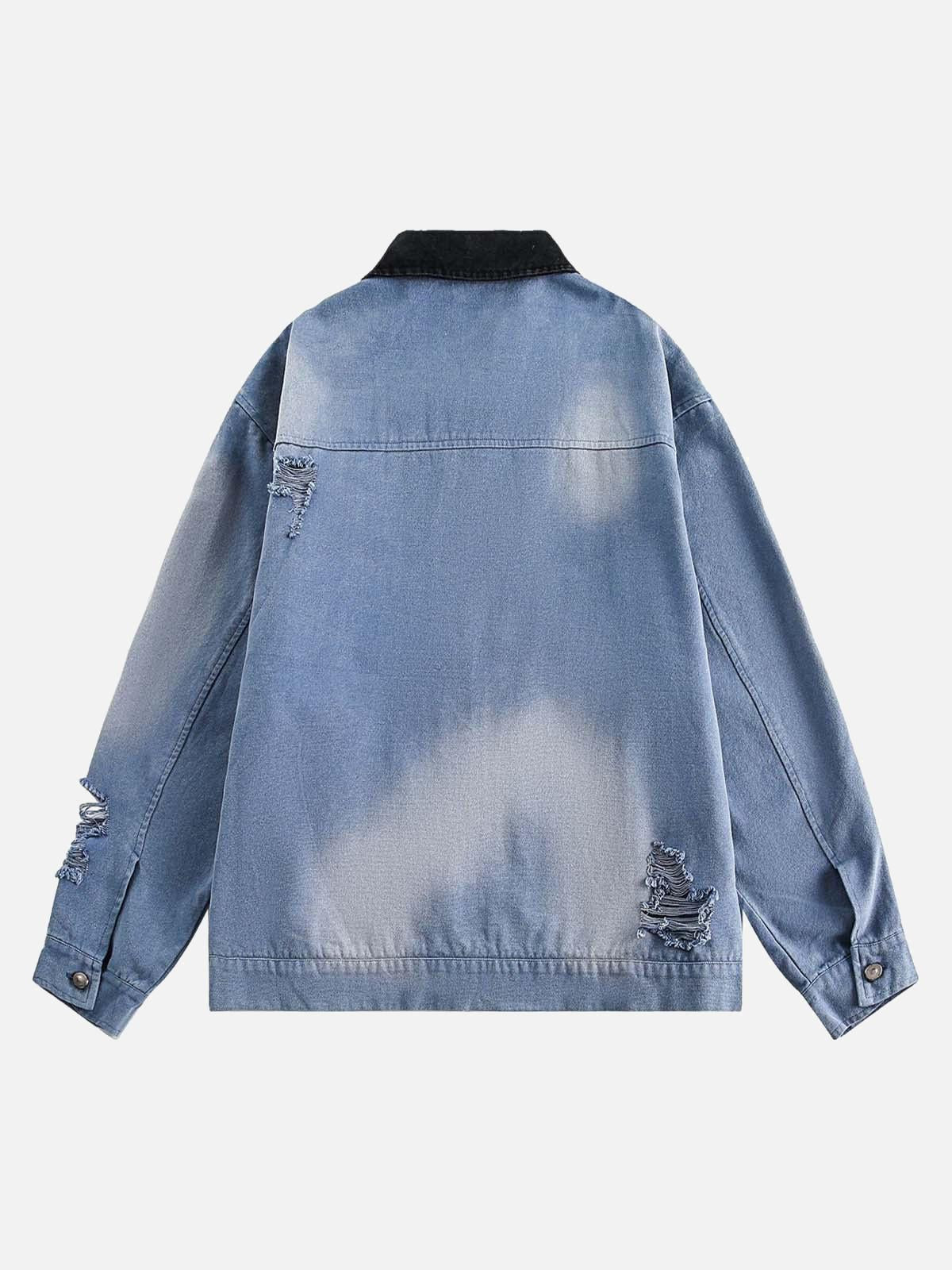 Concert Outfit Ripped Graffiti Washed Zip Up Denim Jacket