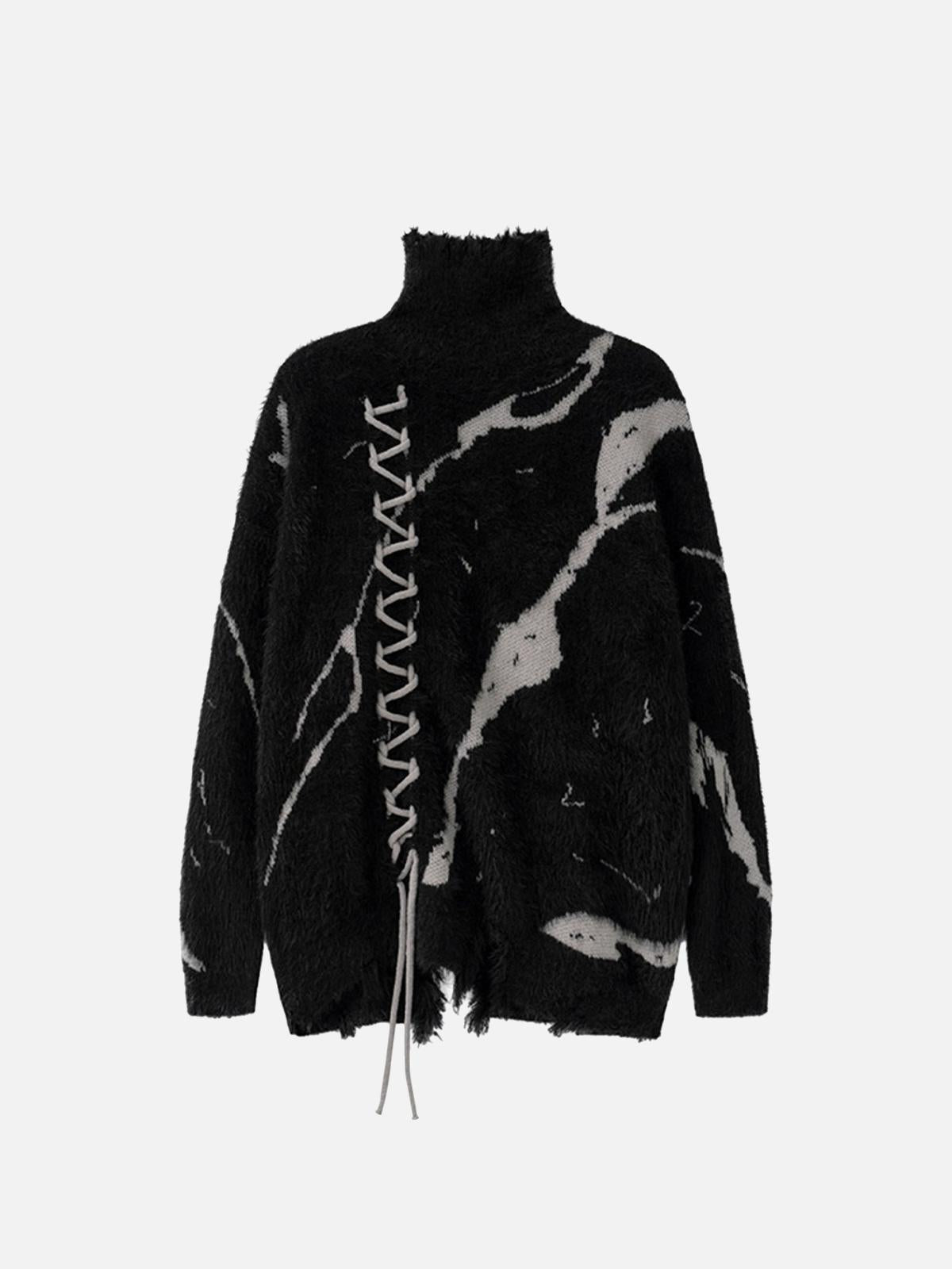 Concert Outfit Ripped Knit Turtleneck Sweater