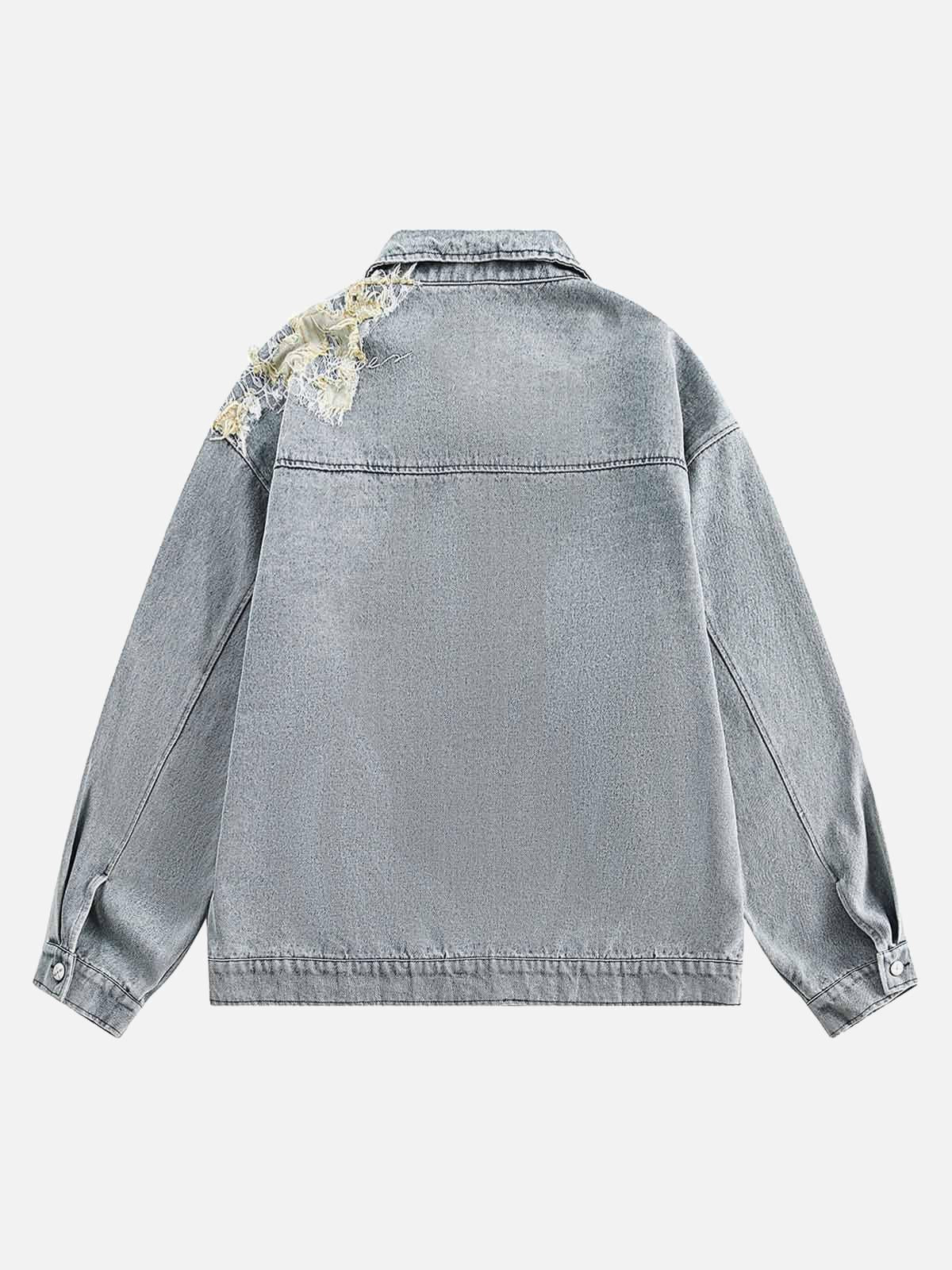 Concert Outfit Ripped Lace Panel Denim Jacket