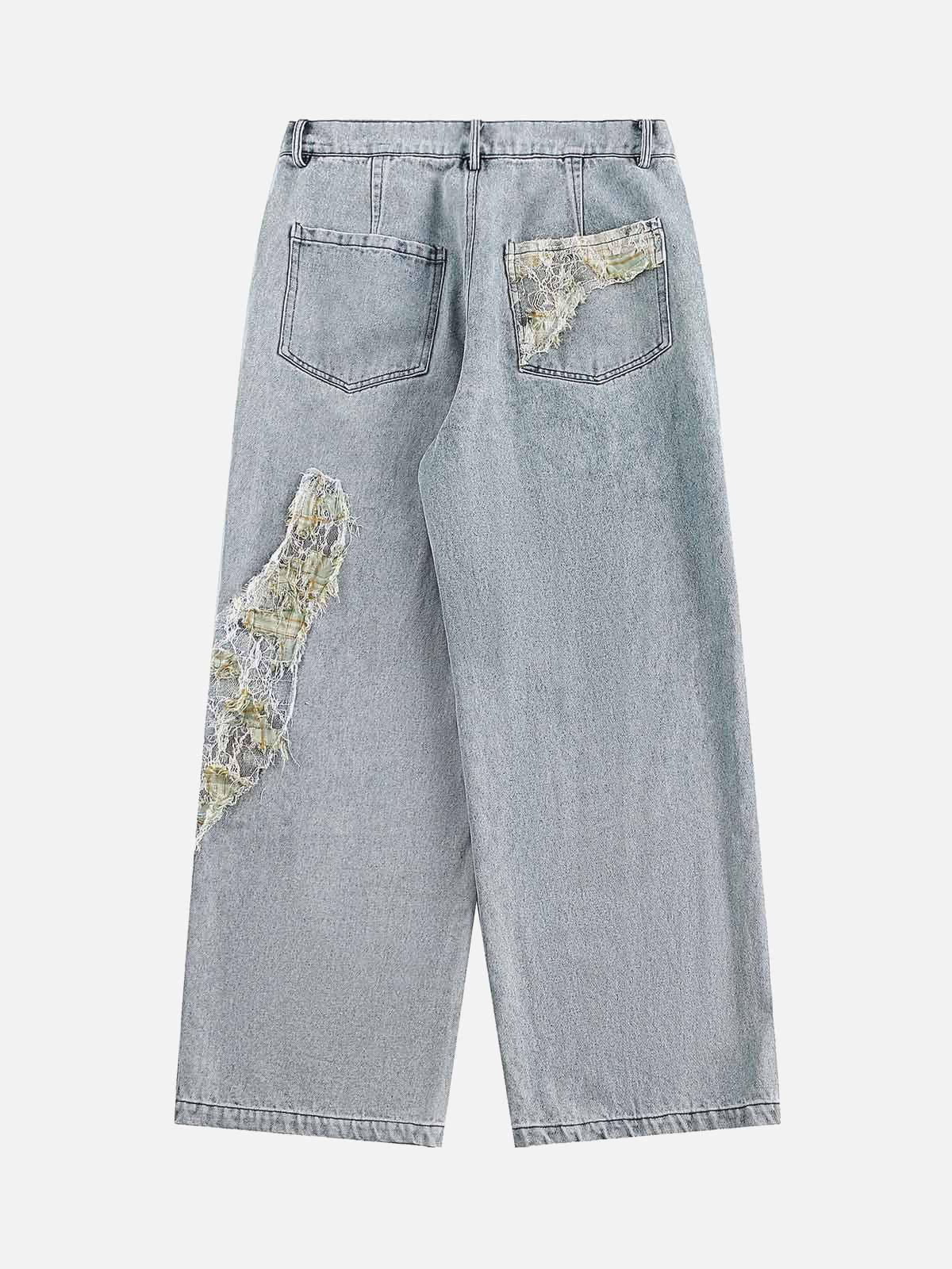 Concert Outfit Ripped Lace Panel Denim Pants