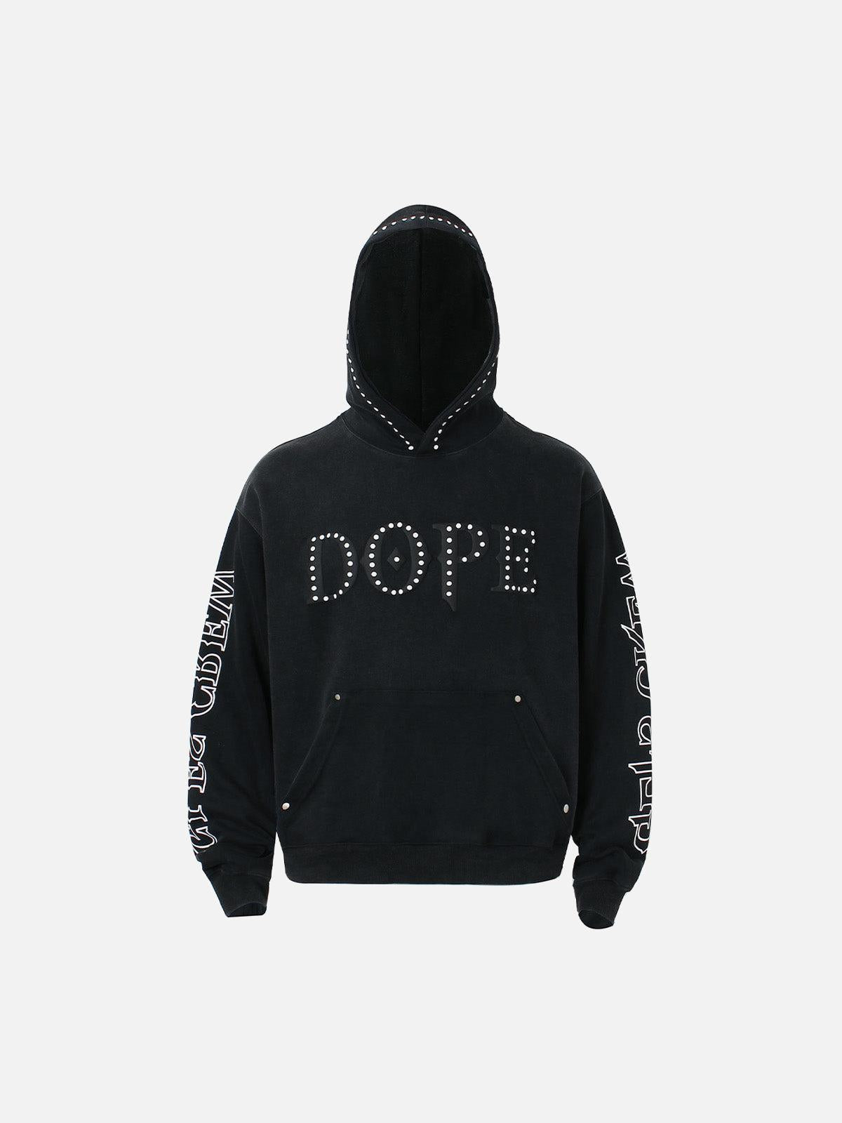 Concert Outfit Rivet-Adorned Graphic Hoodie