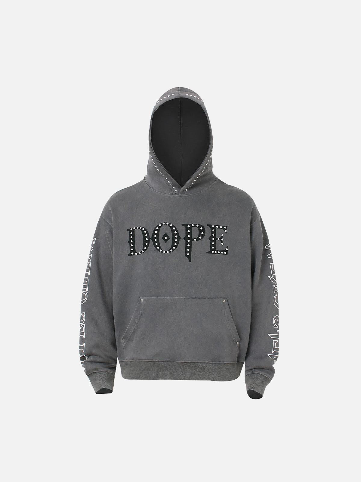 Concert Outfit Rivet-Adorned Graphic Hoodie