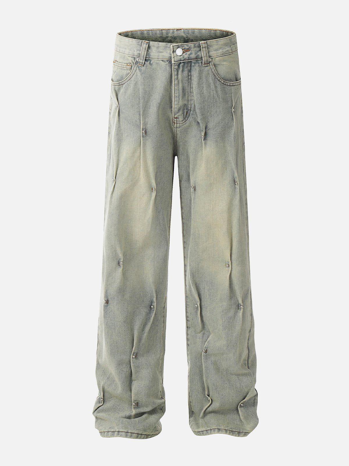Concert Outfit Rivet Wrinkle Washed Jeans