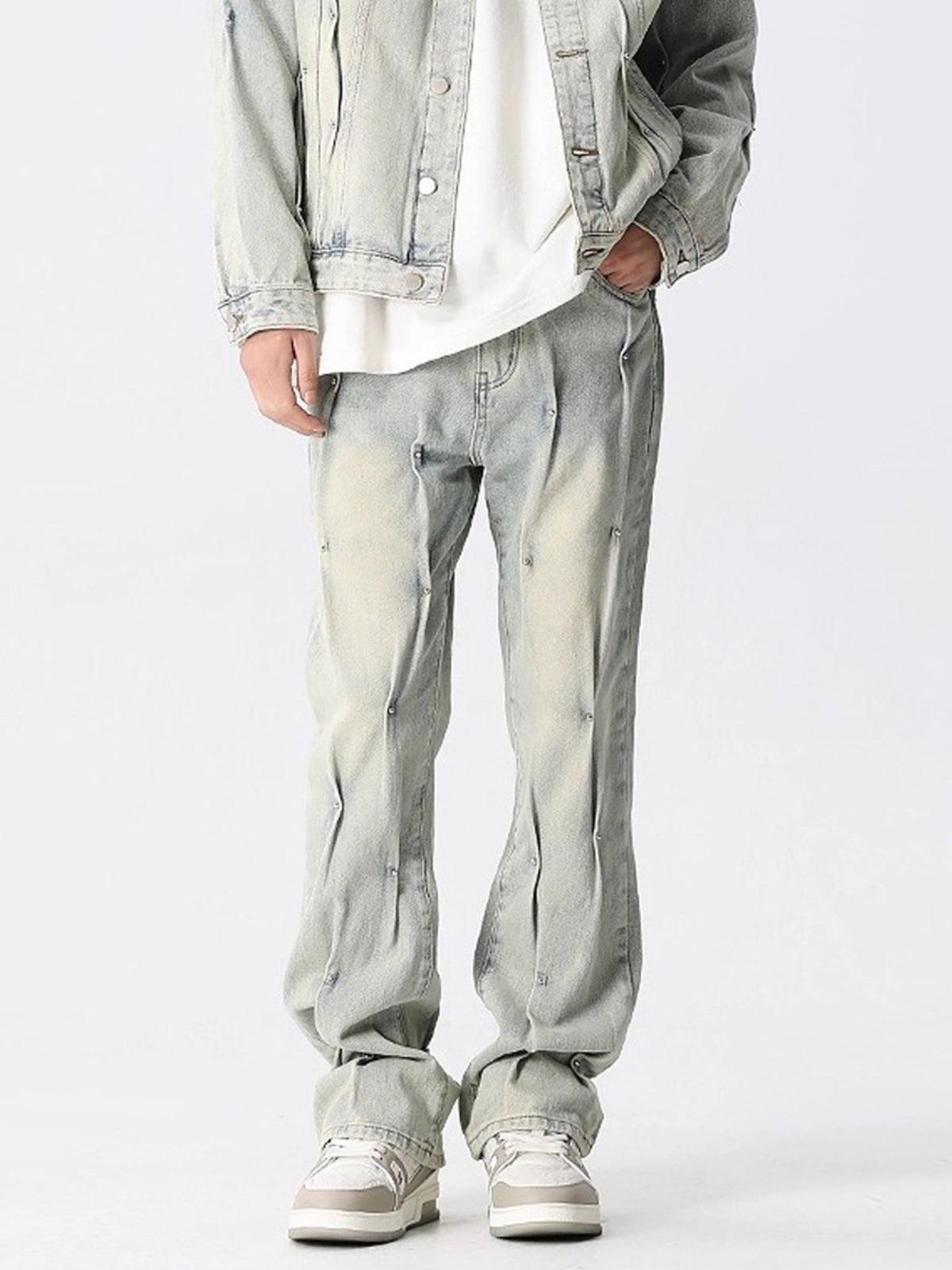 Concert Outfit Rivet Wrinkle Washed Jeans