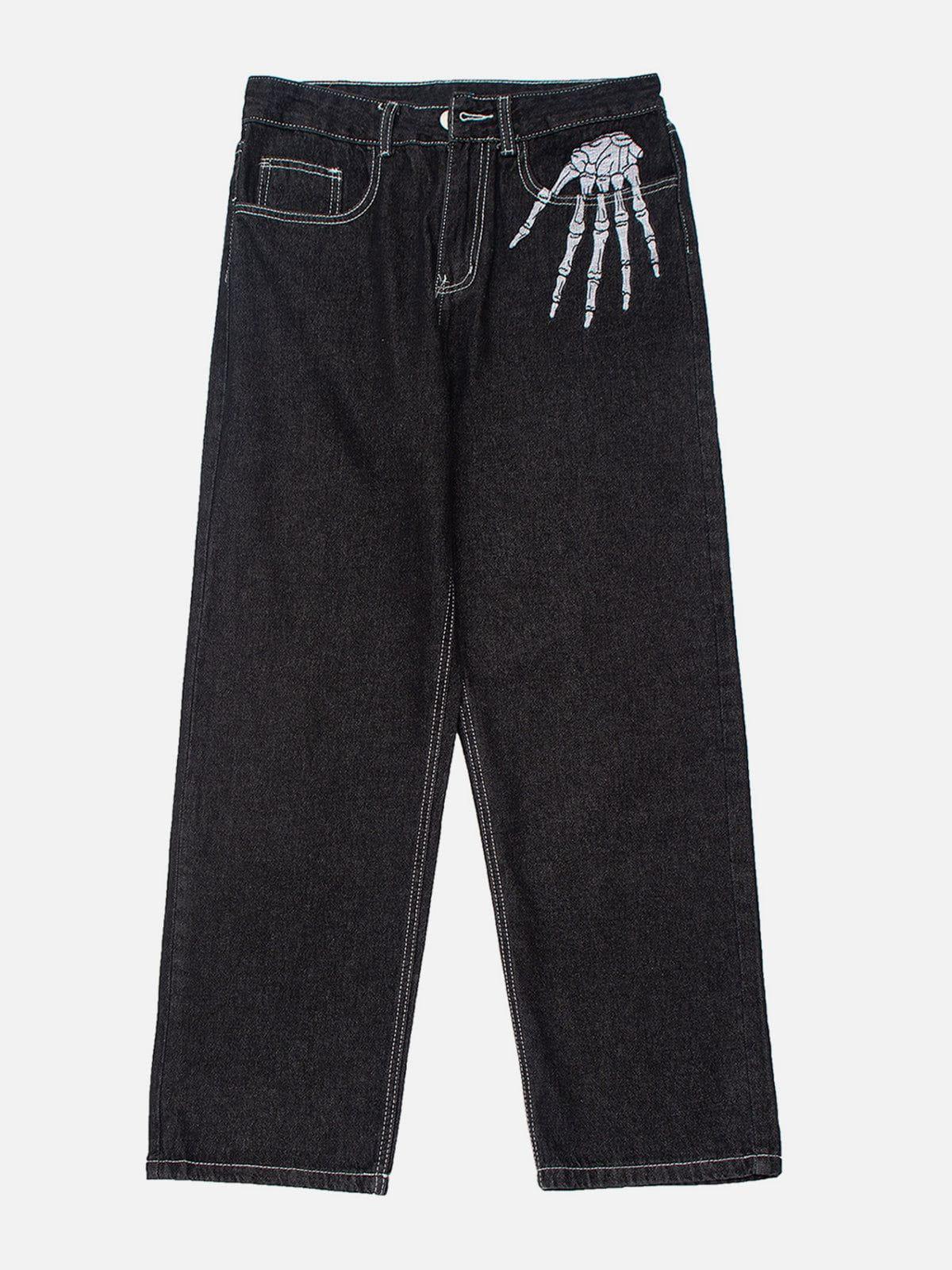Concert Outfit Skull Bone Embroidery Loose Jeans
