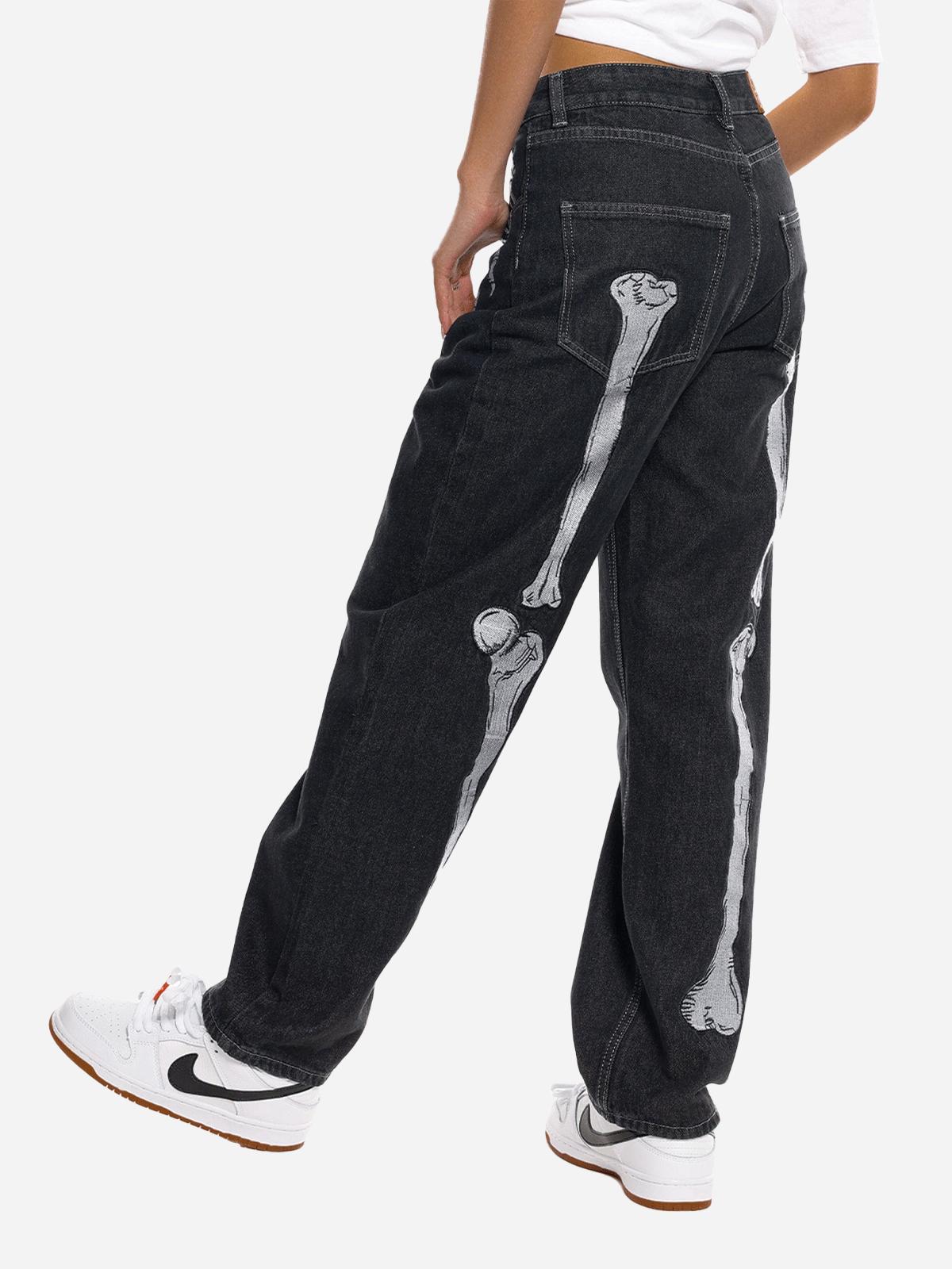 Concert Outfit Skull Bone Embroidery Loose Jeans