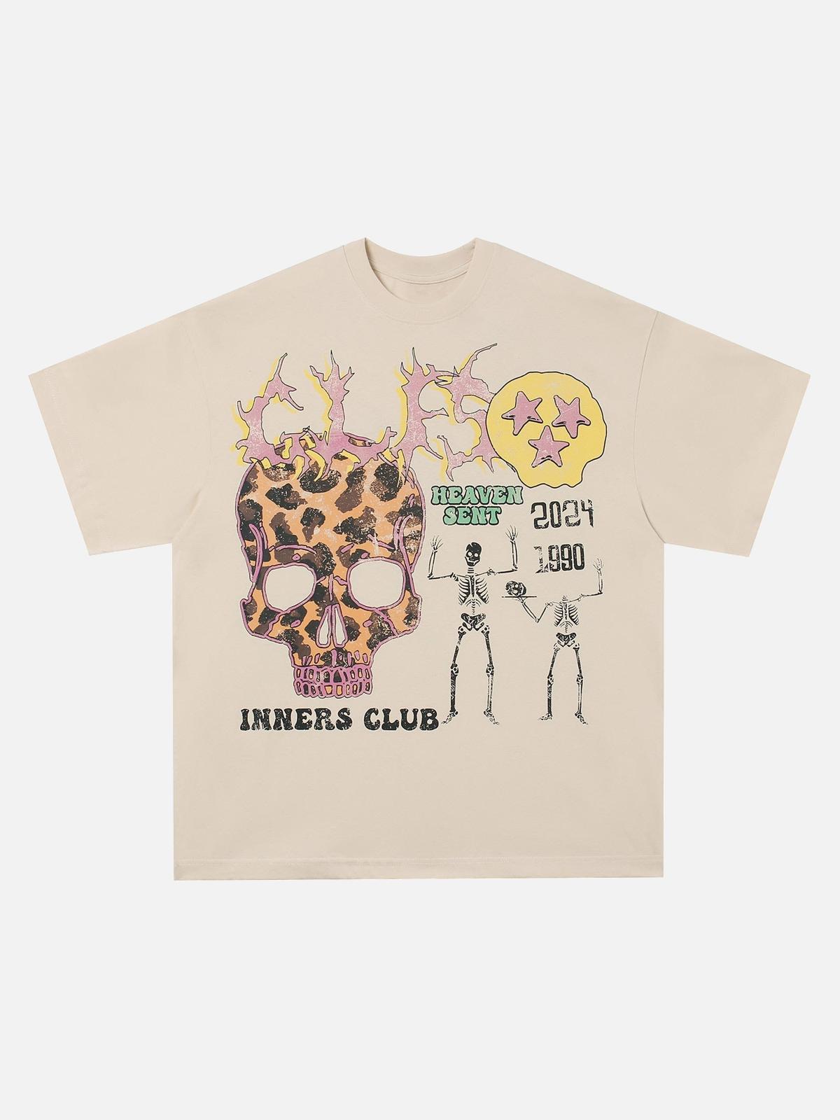 Concert Outfit Skull Print Crew Neck T-Shirt