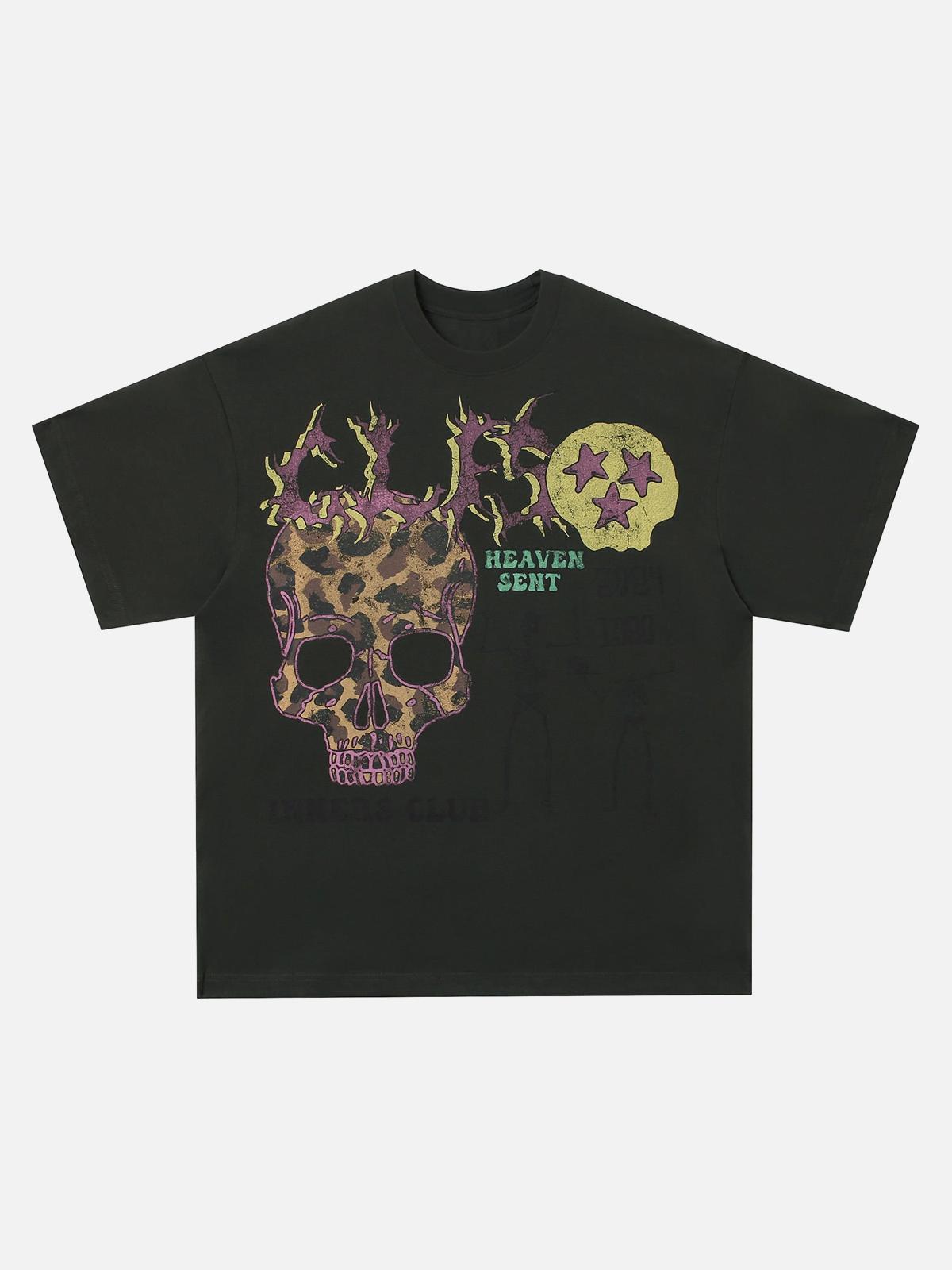 Concert Outfit Skull Print Crew Neck T-Shirt