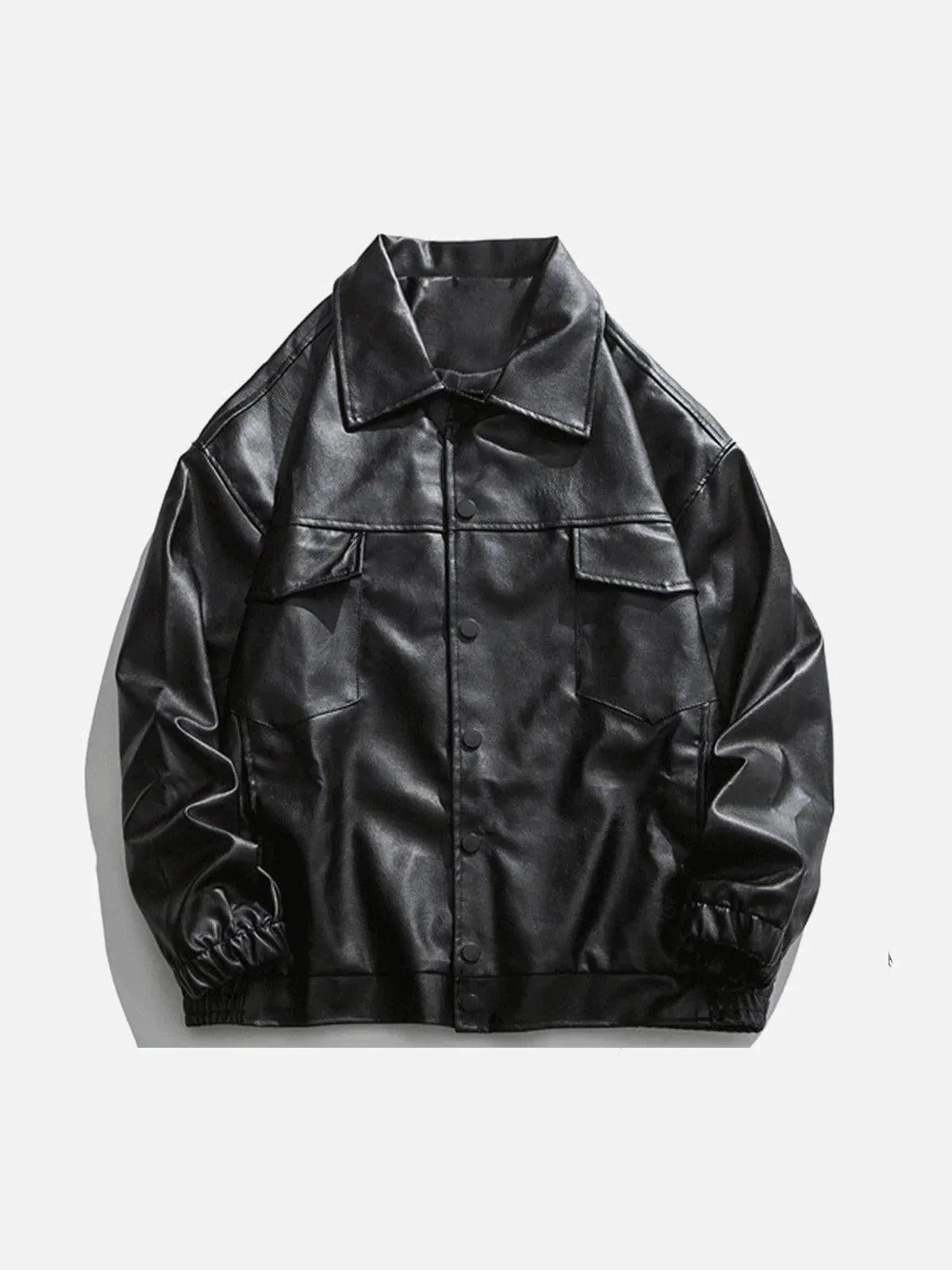 Concert Outfit Solid Color Lapel PU Jacket