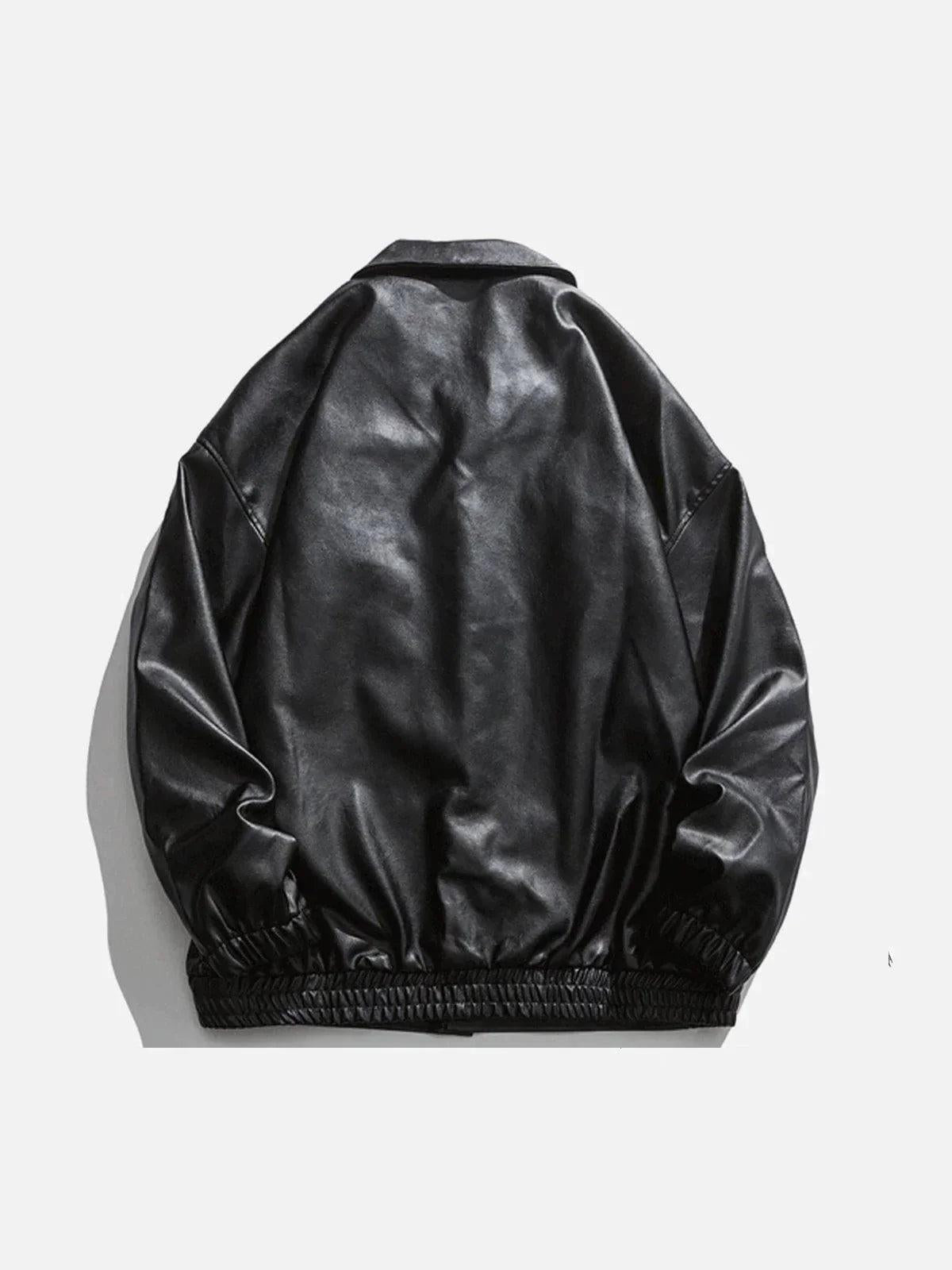 Concert Outfit Solid Color Lapel PU Jacket