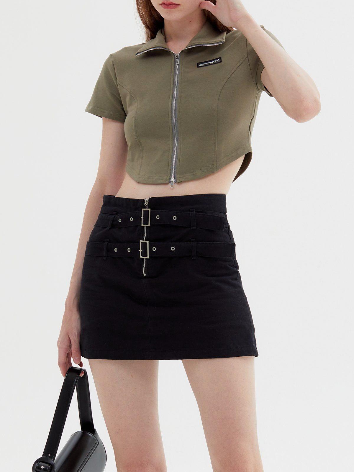Concert Outfit Solid Zip Up Cropped Tee