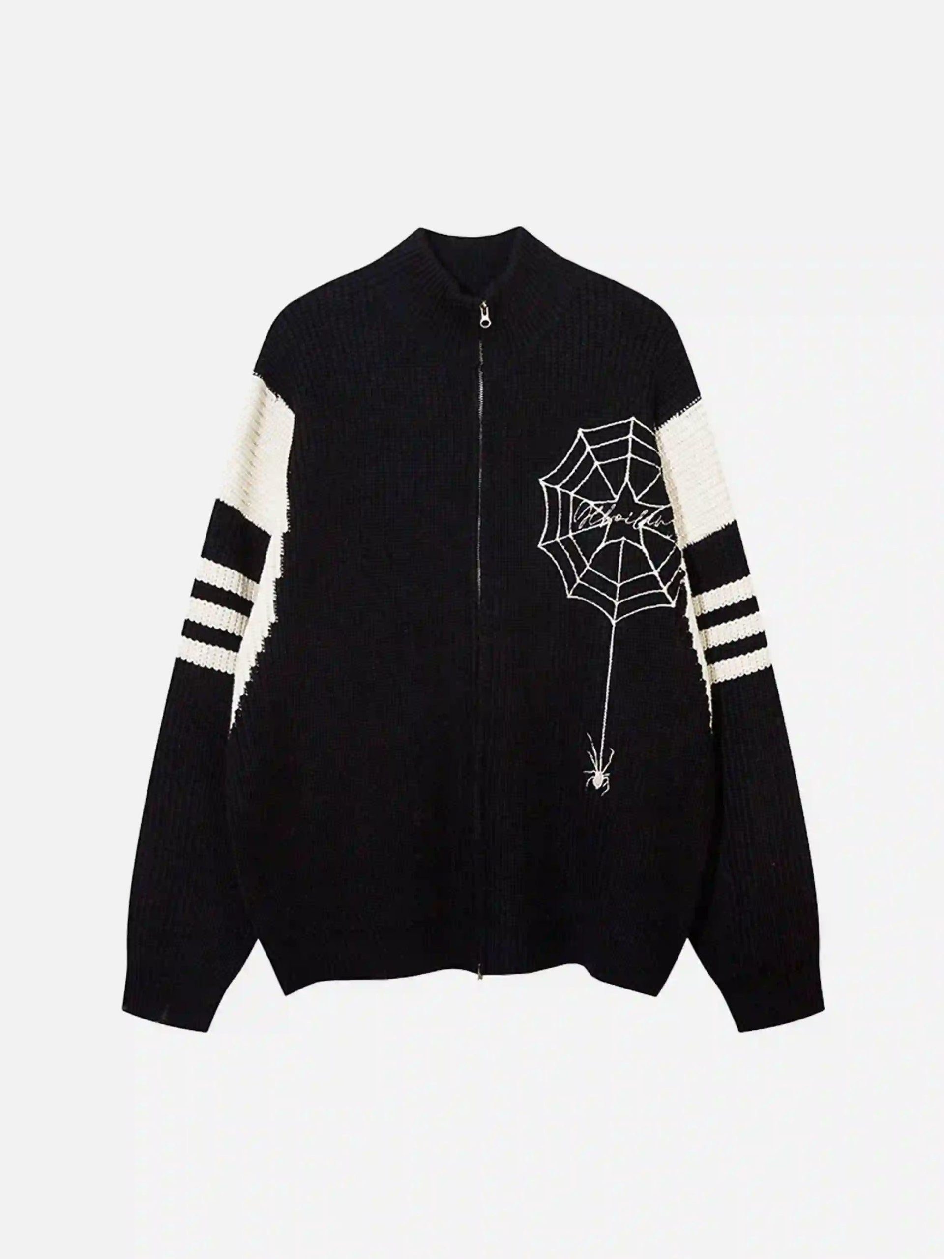 Concert Outfit Spider Web Stand Collar Zip-Up Cardigan