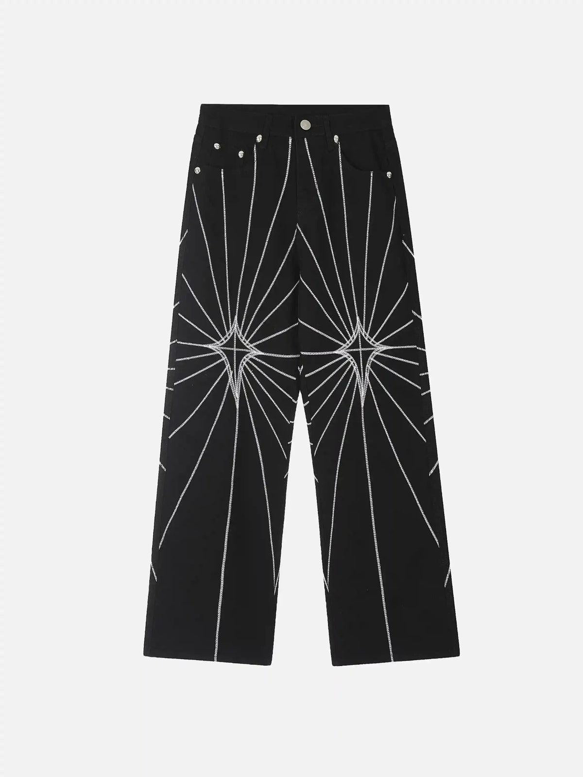 Concert Outfit Spider Web Topstitched Loose Jeans