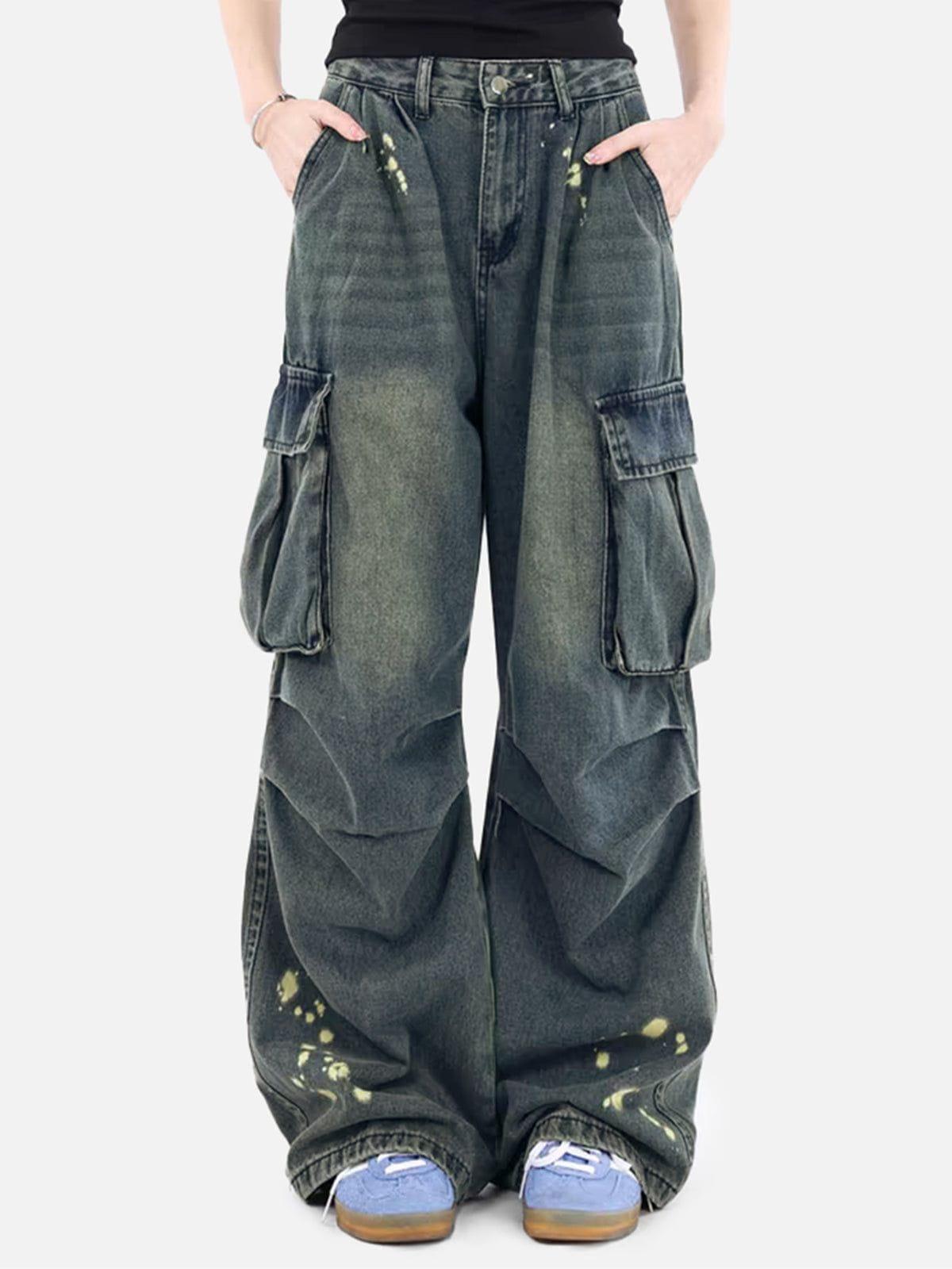 Concert Outfit Splash-Ink Washed Baggy Jeans