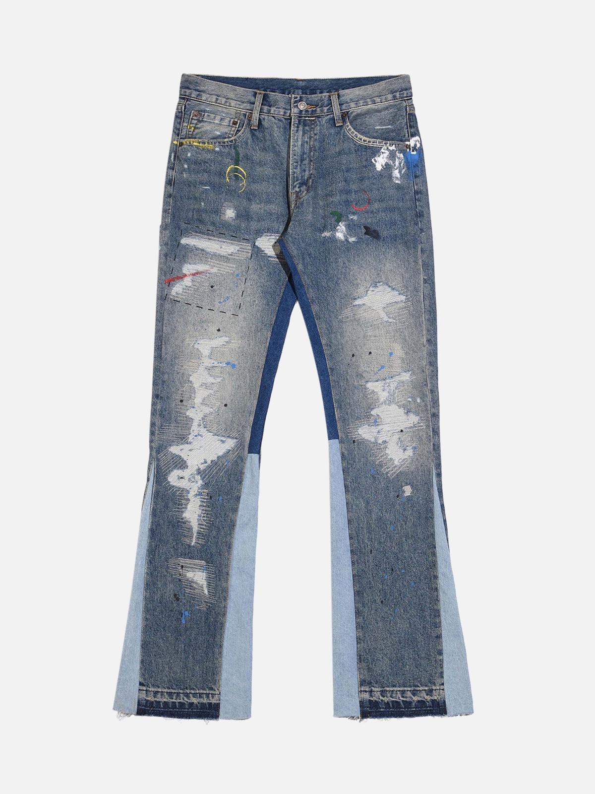 Concert Outfit Splashing Ink Micro Horn Deconstruction Stitching Jeans