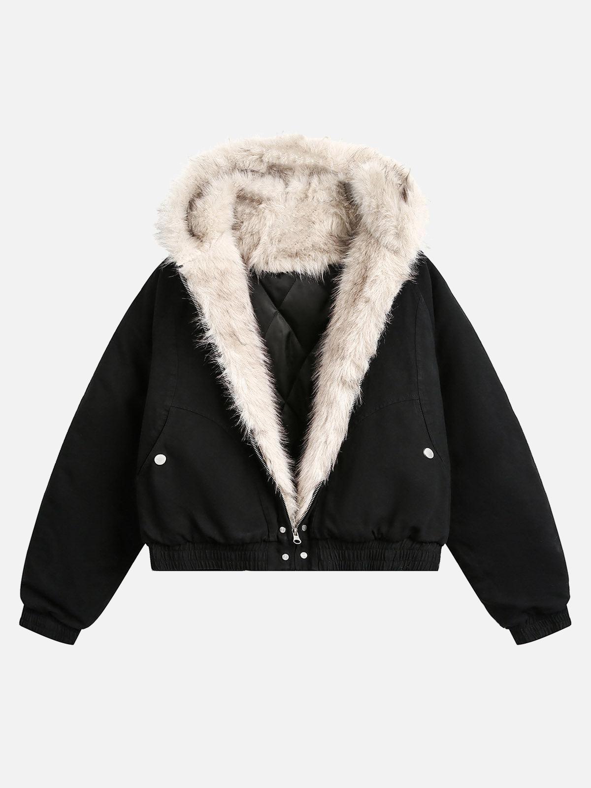 Concert Outfit Spliced Fur Hooded Quilted Jacket