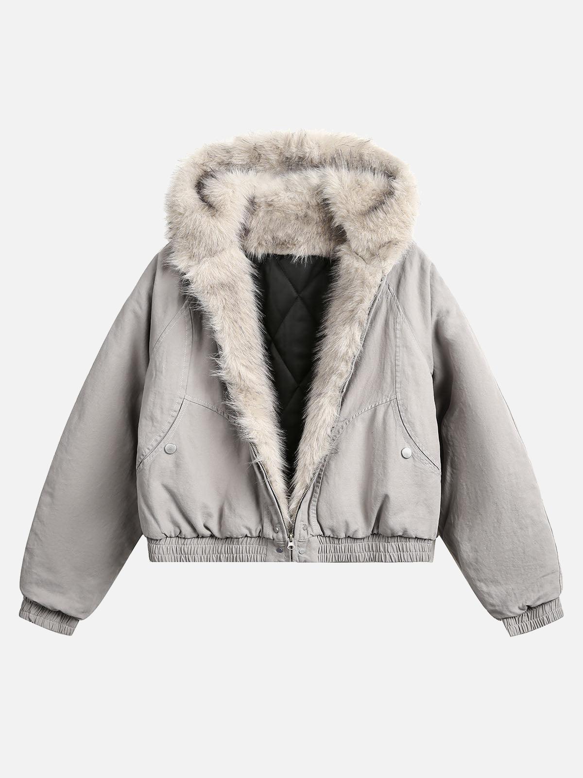 Concert Outfit Spliced Fur Hooded Quilted Jacket