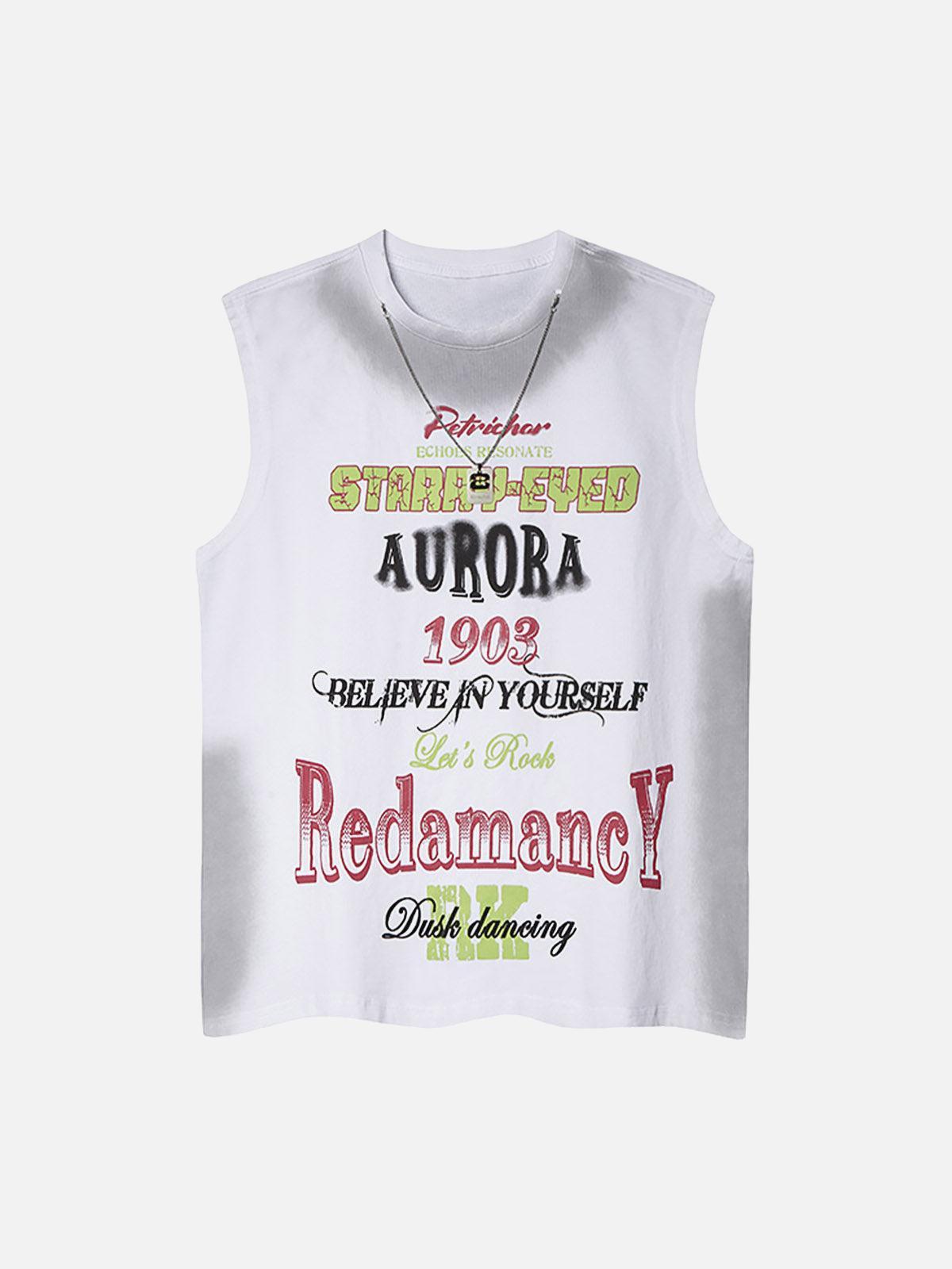 Concert Outfit Spray- Painted Letter Print Necklace Vest
