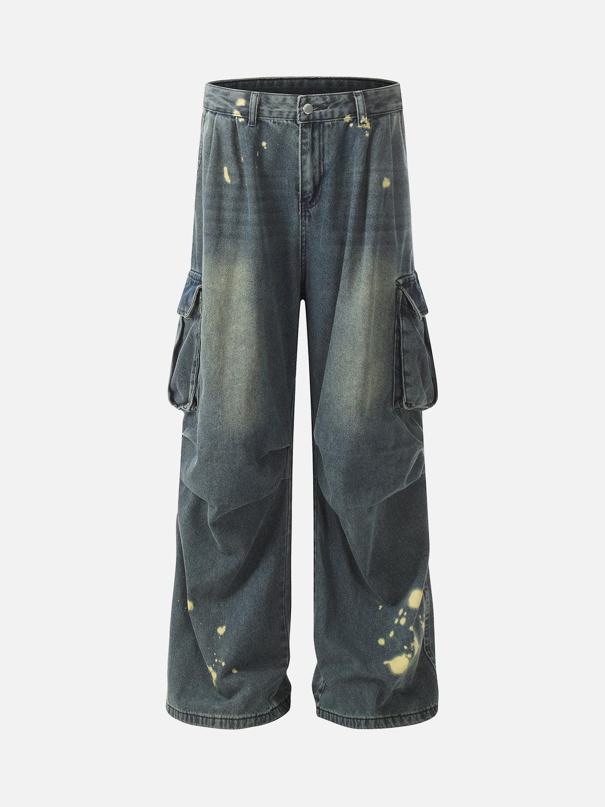 Concert Outfit Spray-Painted Reverse Pleated Cargo Jeans