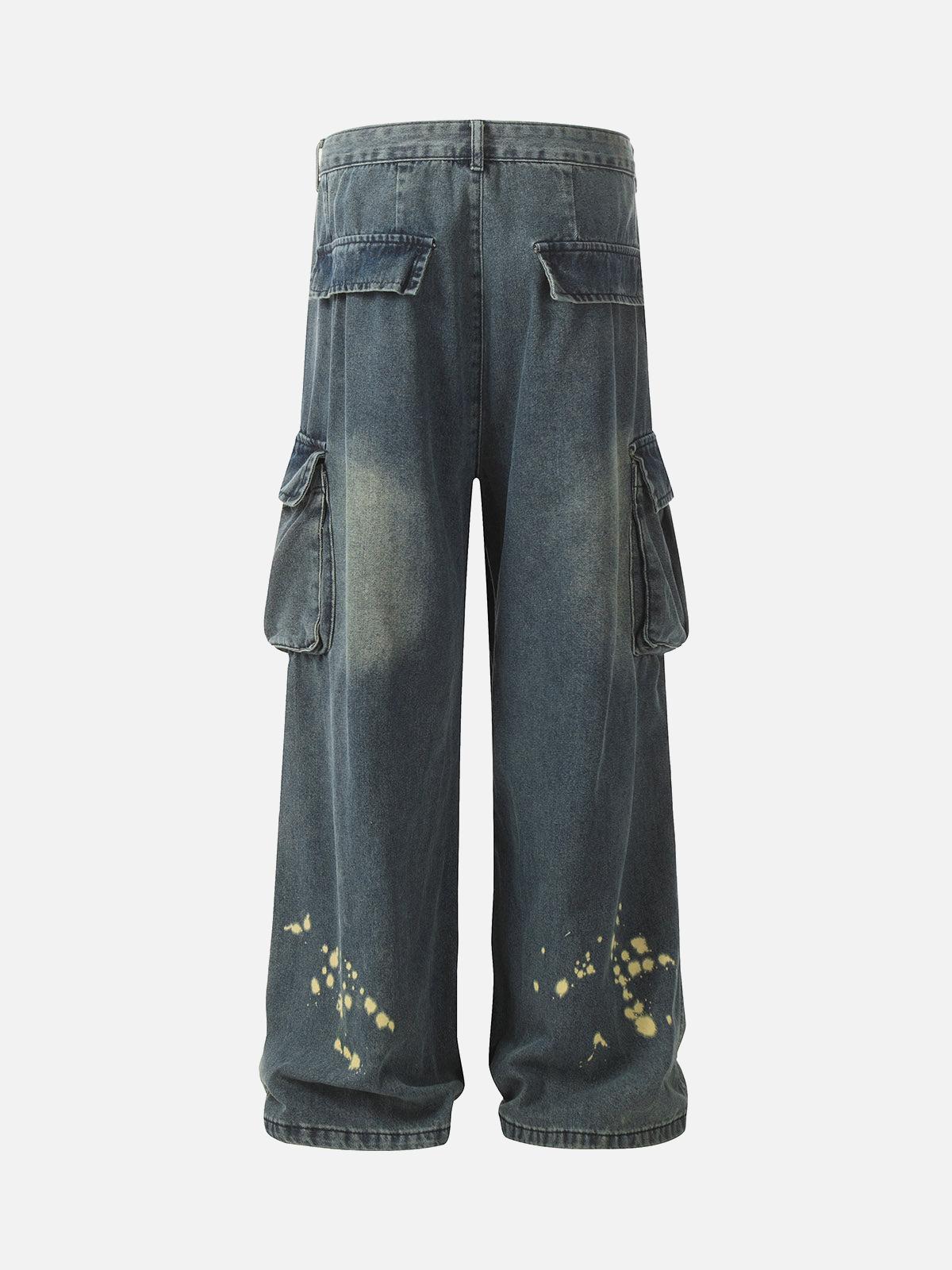 Concert Outfit Spray-Painted Reverse Pleated Cargo Jeans