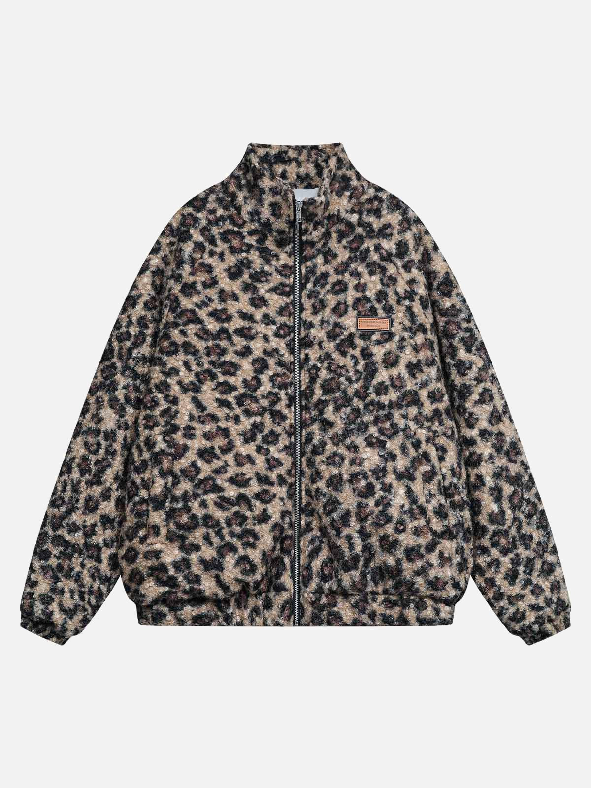 Concert Outfit Stand Collar Cheetah Print Fleece Jacket